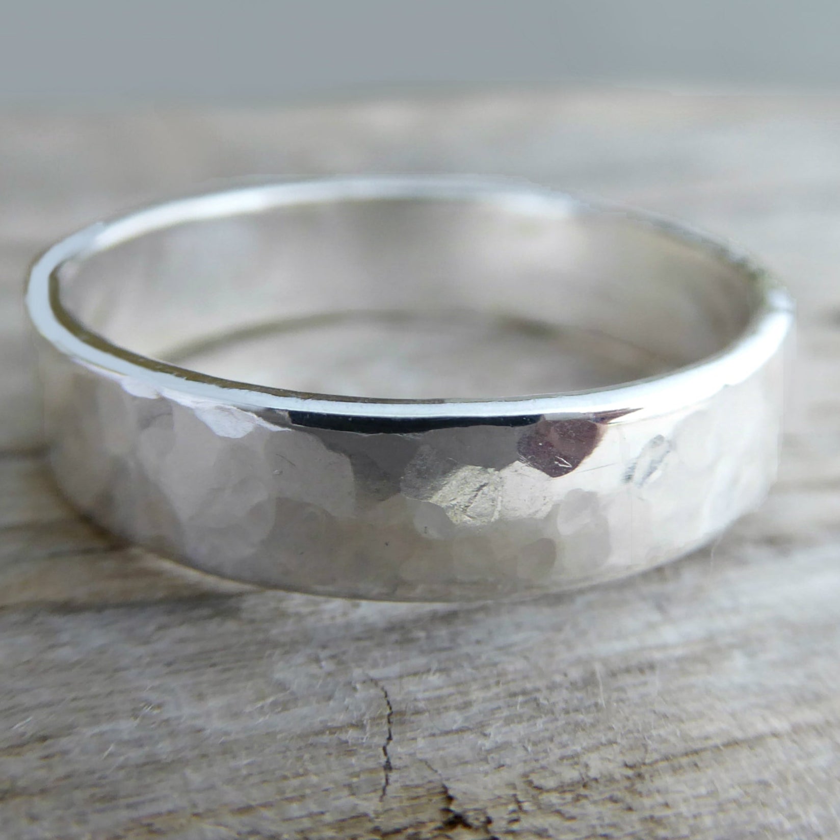 Thick Sterling Silver Hammered Ring for Men - Wedding Band For Him