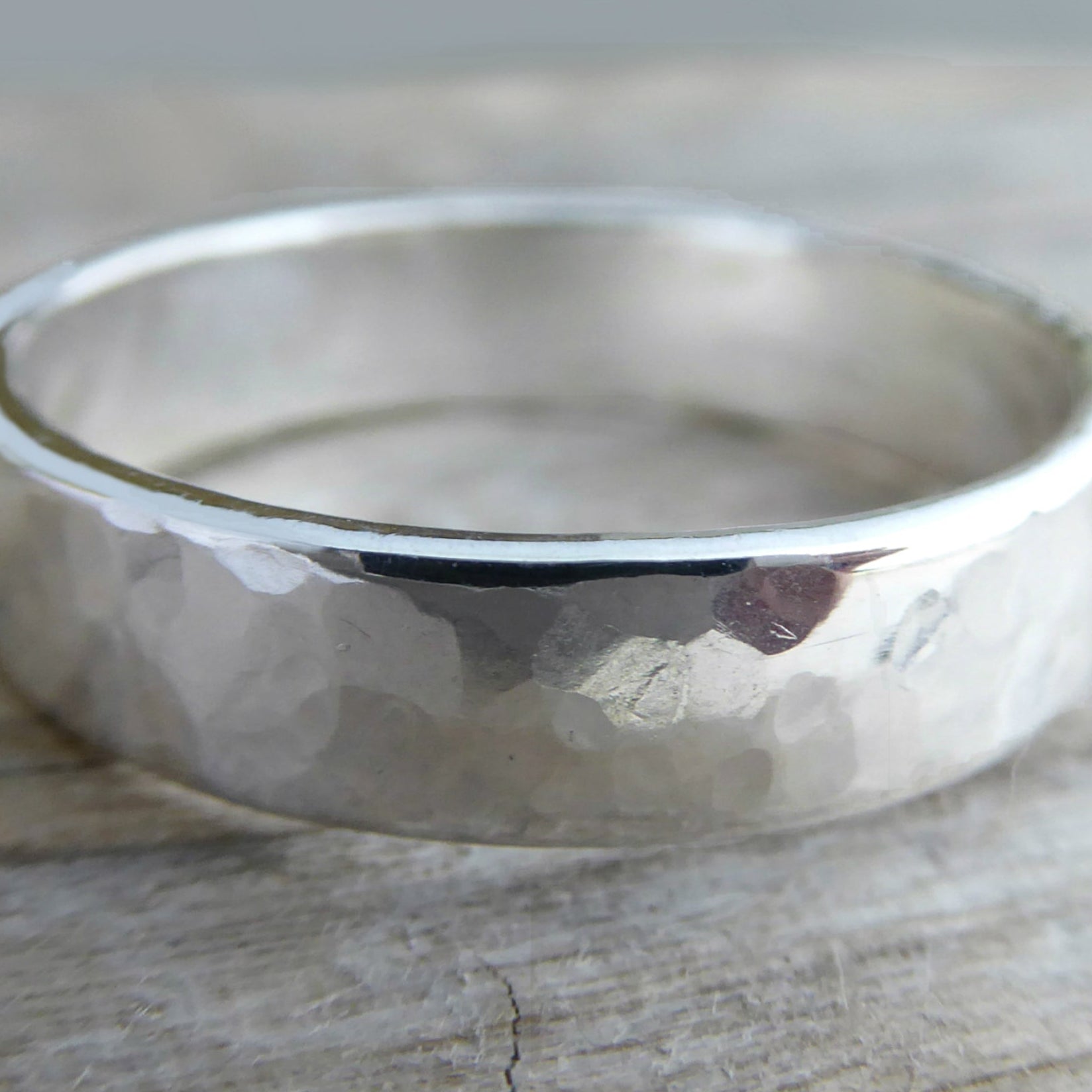 Thick Sterling Silver Hammered Ring for Men - Wedding Band For Him