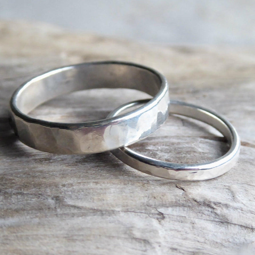 sterling silver hammered couples rings