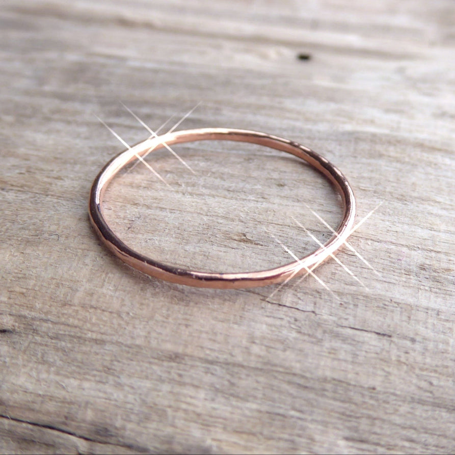 Hammered Stacking Rings Trio - Thin 1mm Bands In Silver, 14k Gold Fill, or Rose Gold Fill