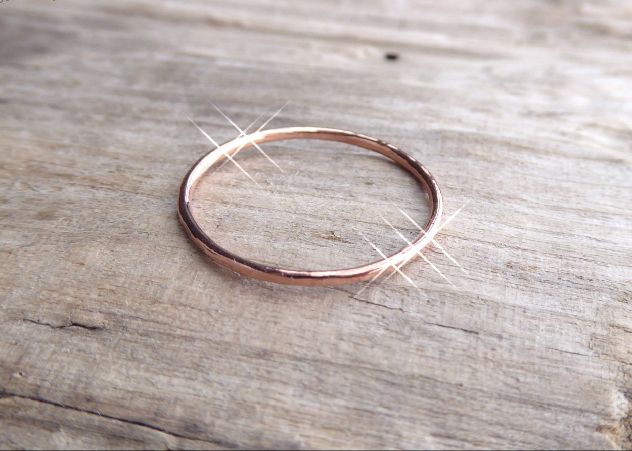 Hammered Stacking Rings Trio - Thin 1mm Bands In Silver, 14k Gold Fill, or Rose Gold Fill