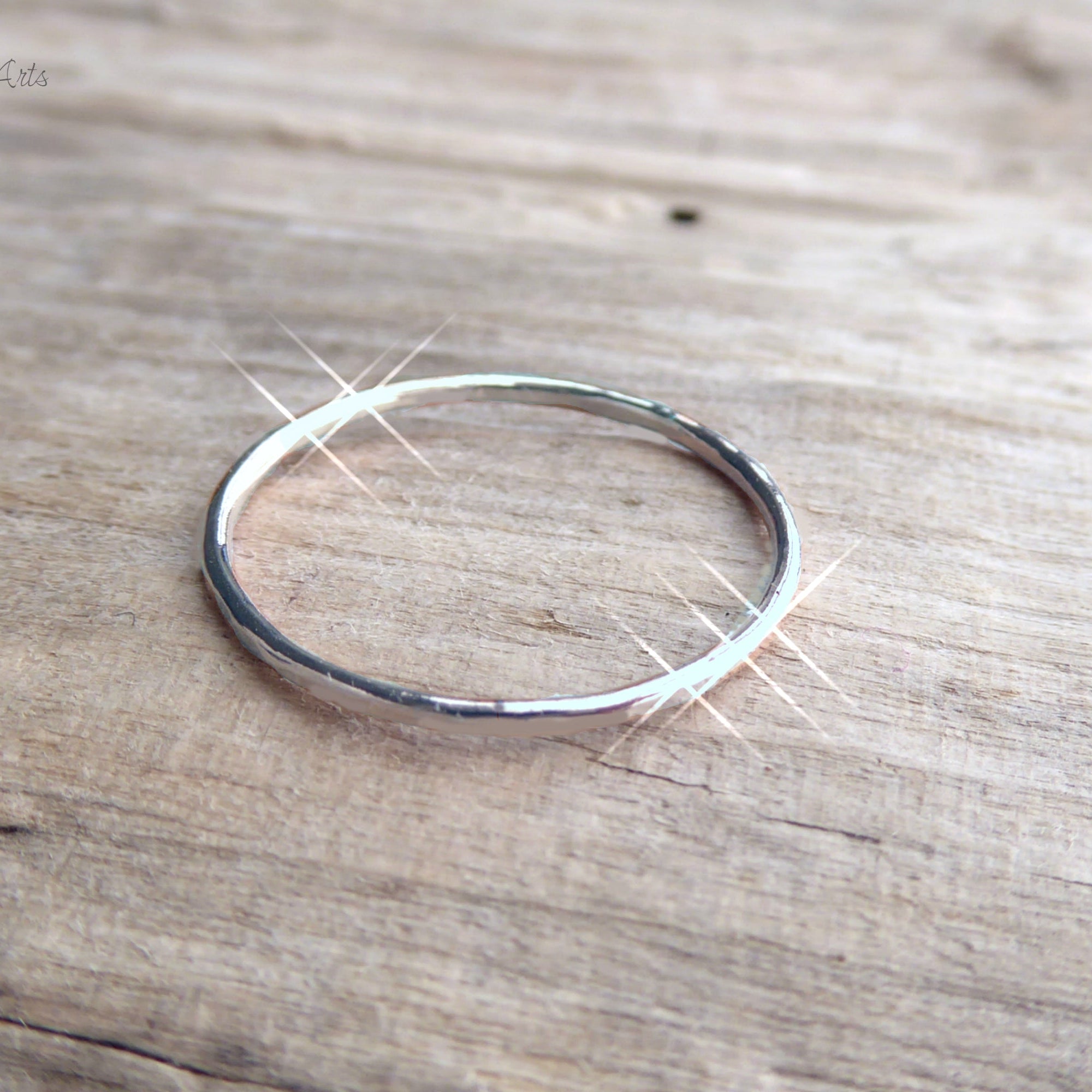 Hammered Stacking Rings Trio - Thin 1mm Bands In Silver, 14k Gold Fill, or Rose Gold Fill