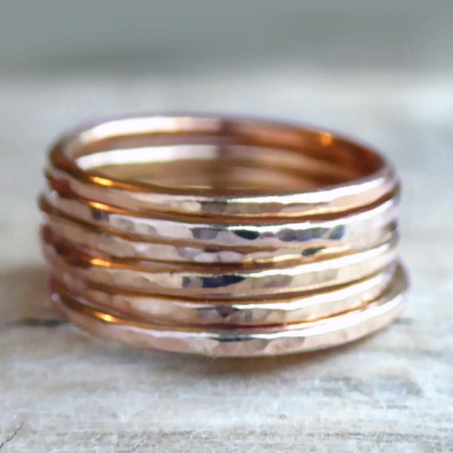 Hammered Rose Gold Stacking Rings for Women 1 mm