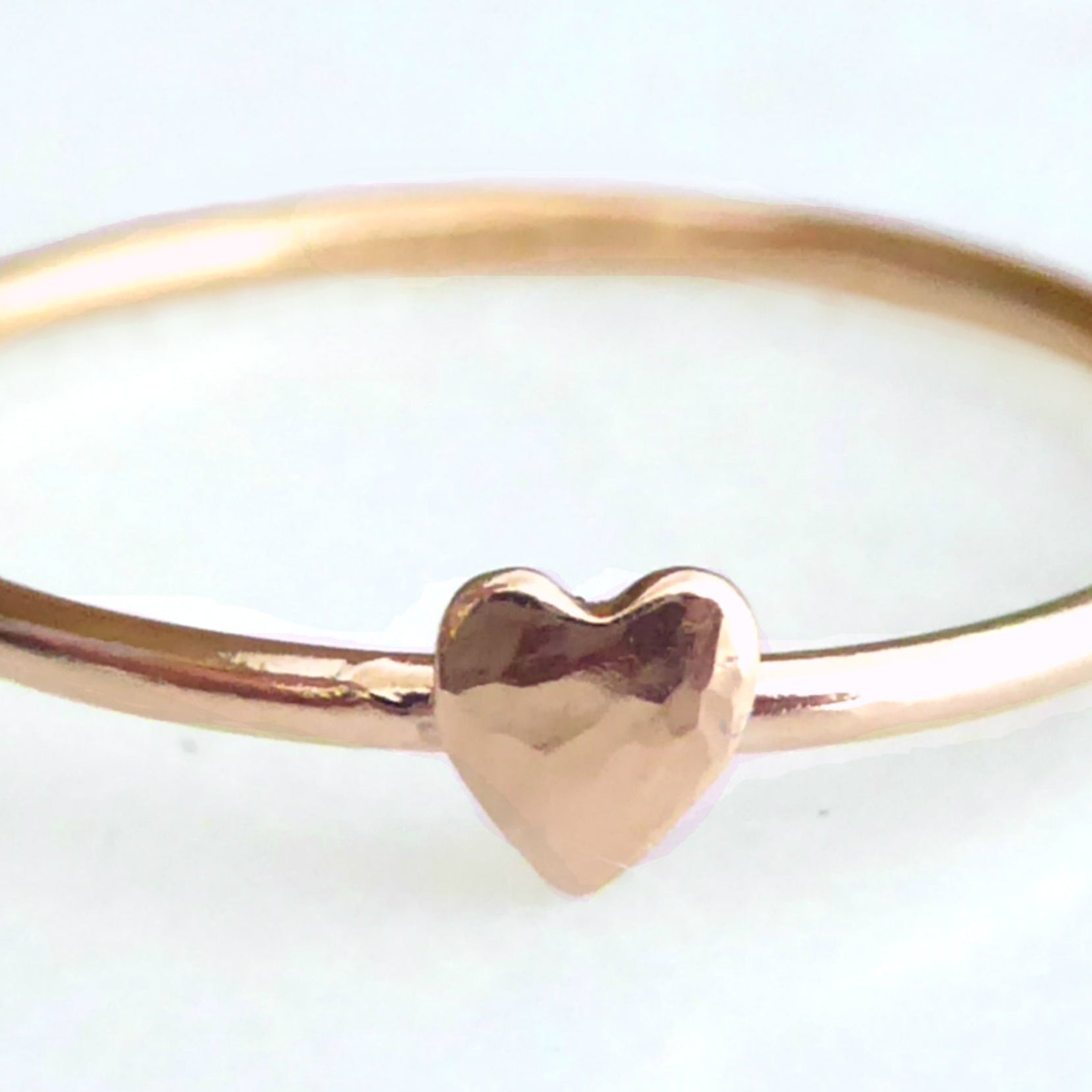 Tiny Heart Ring For Women Gold - Dainty Minimalist Hammered Stacking Ring