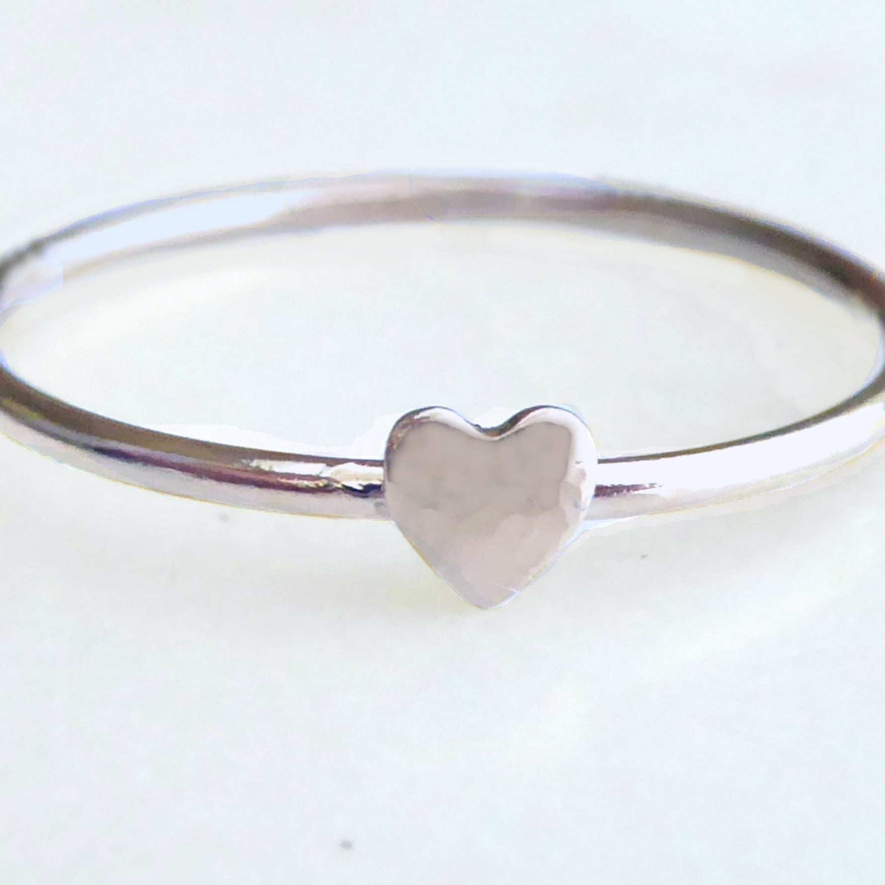 Tiny Heart Ring For Women Gold - Dainty Minimalist Hammered Stacking Ring