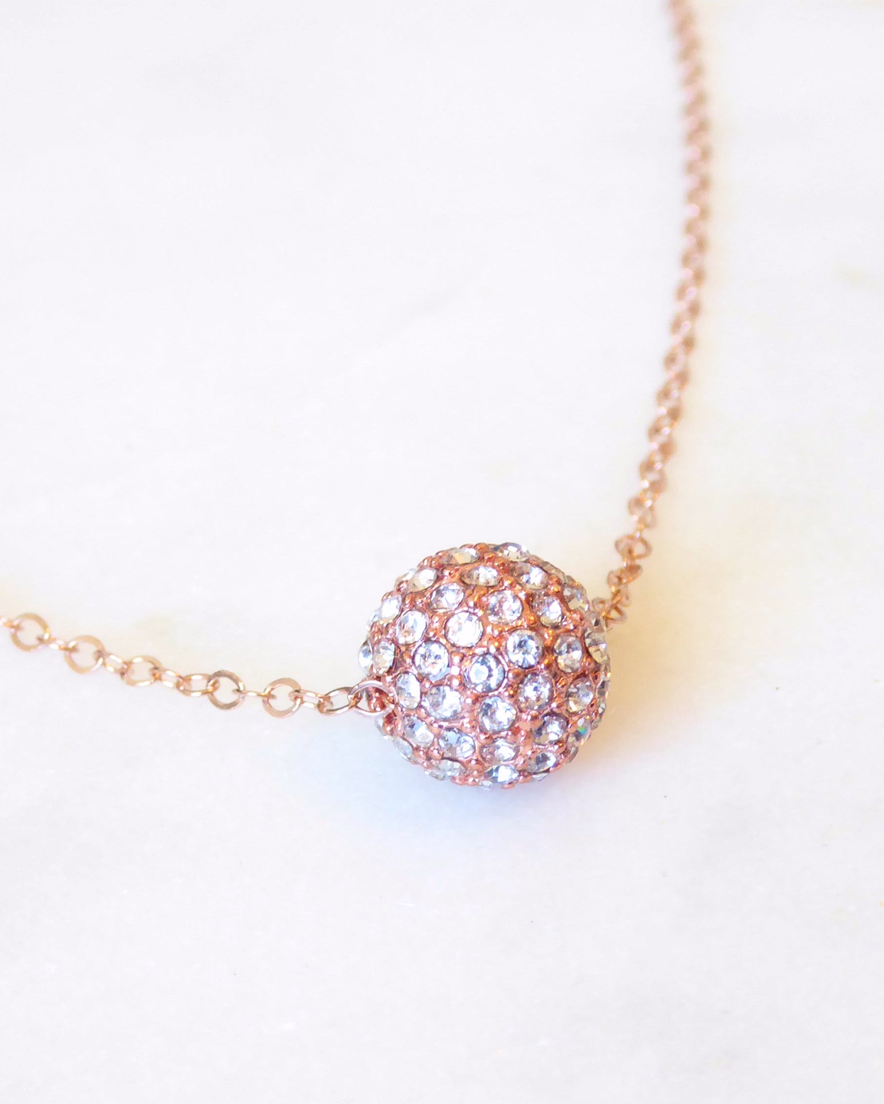 rose gold disco ball pave necklace on chain