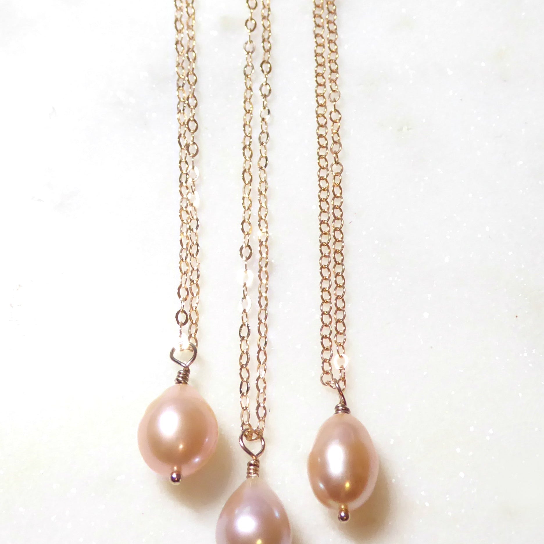 Champagne Pink Freshwater Pearl Teardrop Necklace Rose Gold, Sterling Silver or Gold