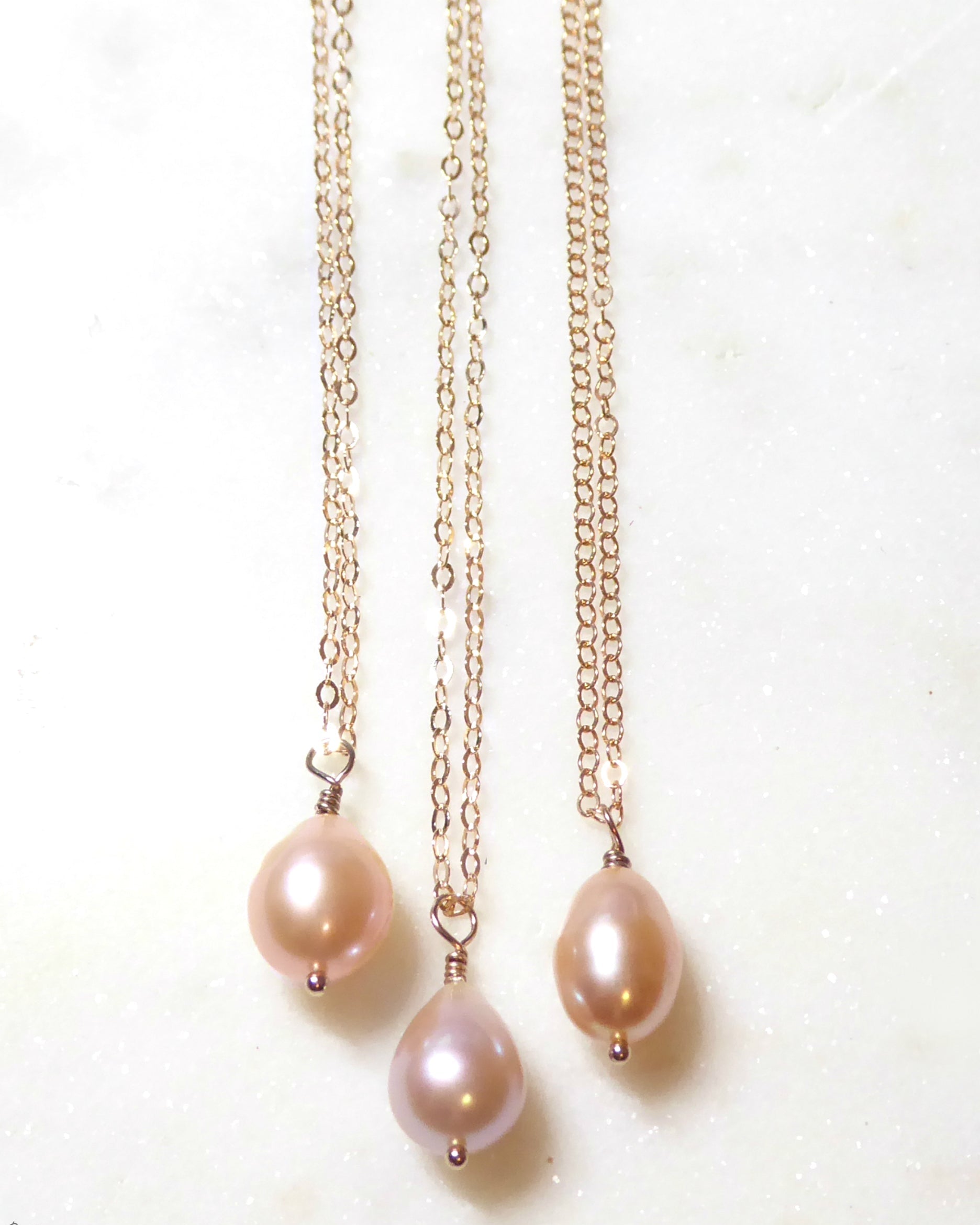 Champagne Pink Freshwater Pearl Teardrop Necklace Rose Gold, Sterling Silver or Gold