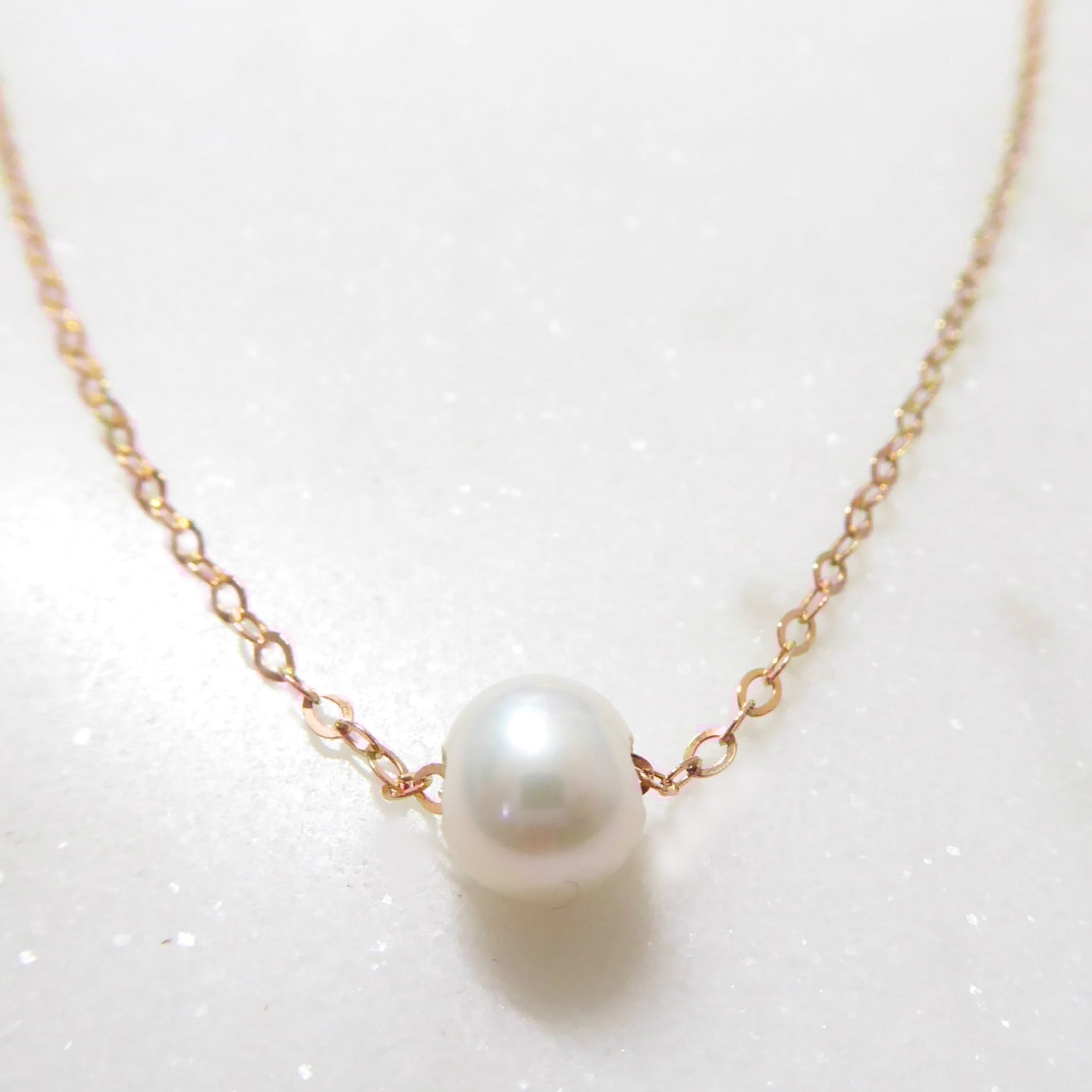 floating round freshwater pearl pendant necklace for on rose gold chain