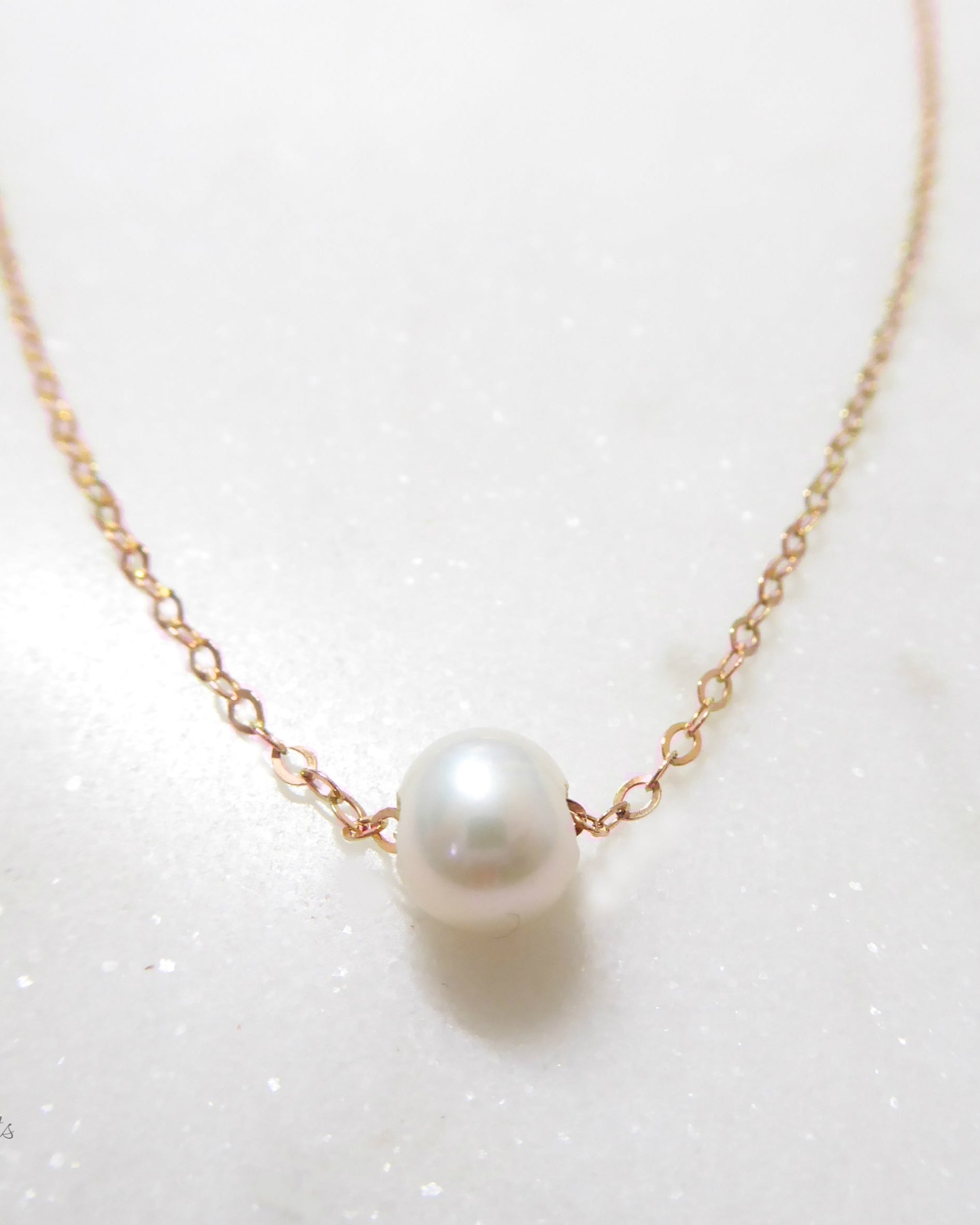floating round freshwater pearl pendant necklace for on rose gold chain