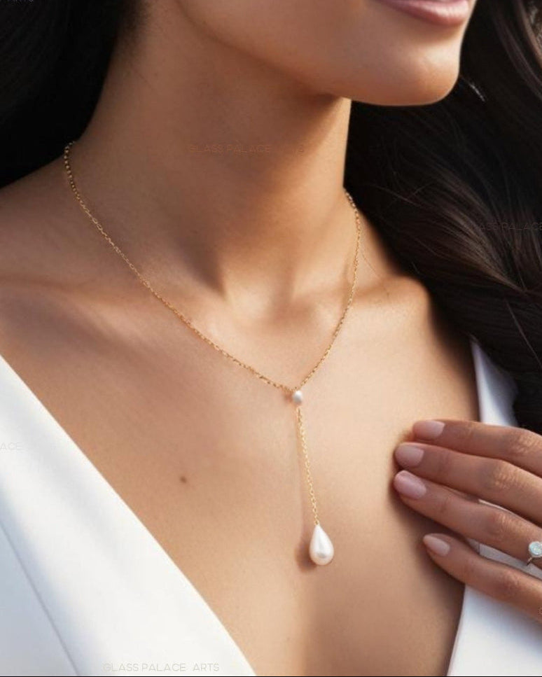 Freshwater Pearl Lariat Y Necklace With Teardrop Pearl Pendant
