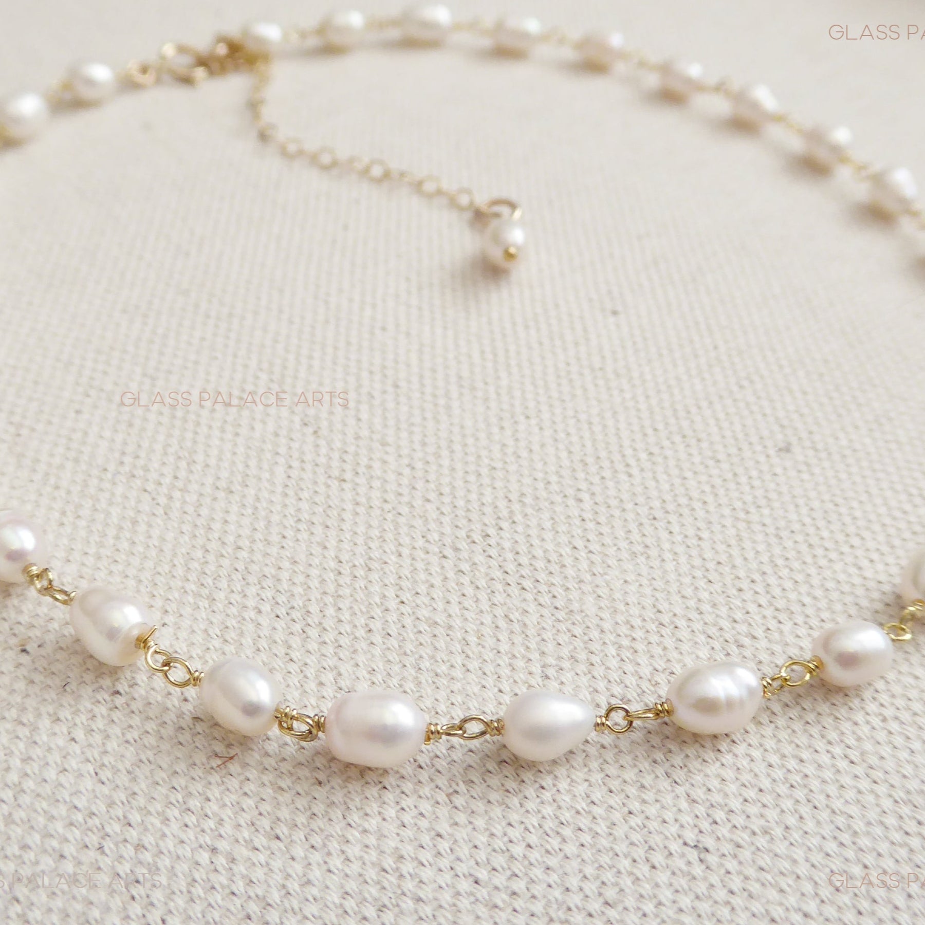 Dainty Freshwater Pearl Choker - Beaded 14k Gold Fill Chain Bridal Necklace