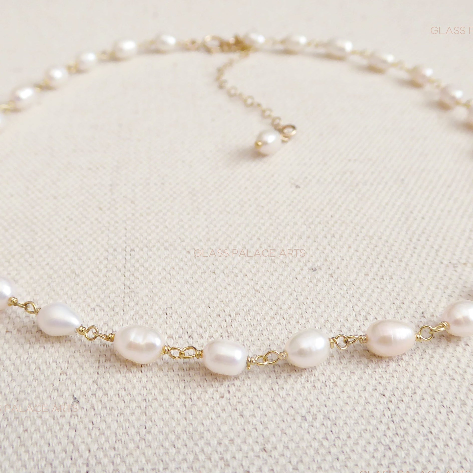 Dainty Freshwater Pearl Choker - Beaded 14k Gold Fill Chain Bridal Necklace