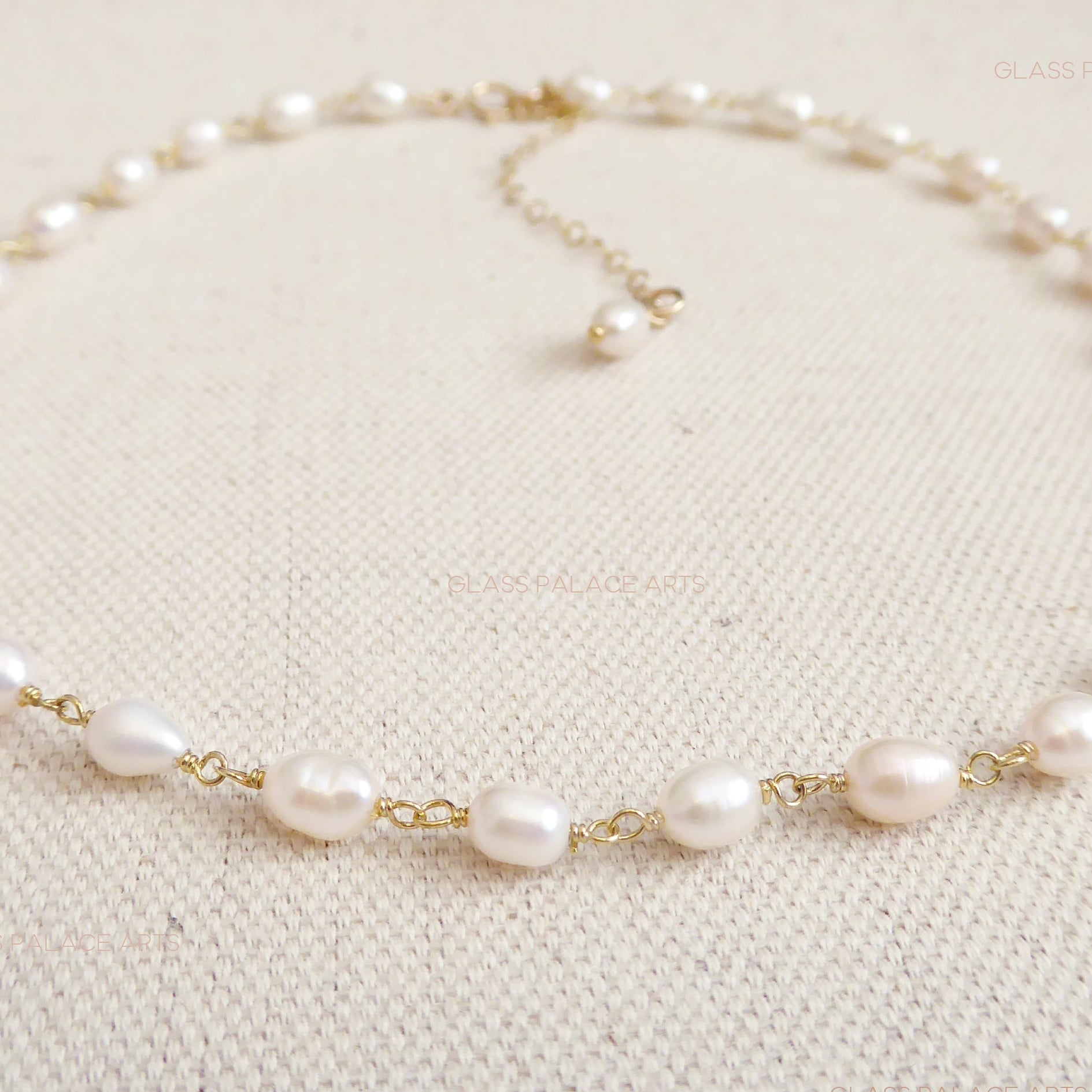 Dainty Freshwater Pearl Choker - Beaded 14k Gold Fill Chain Bridal Necklace