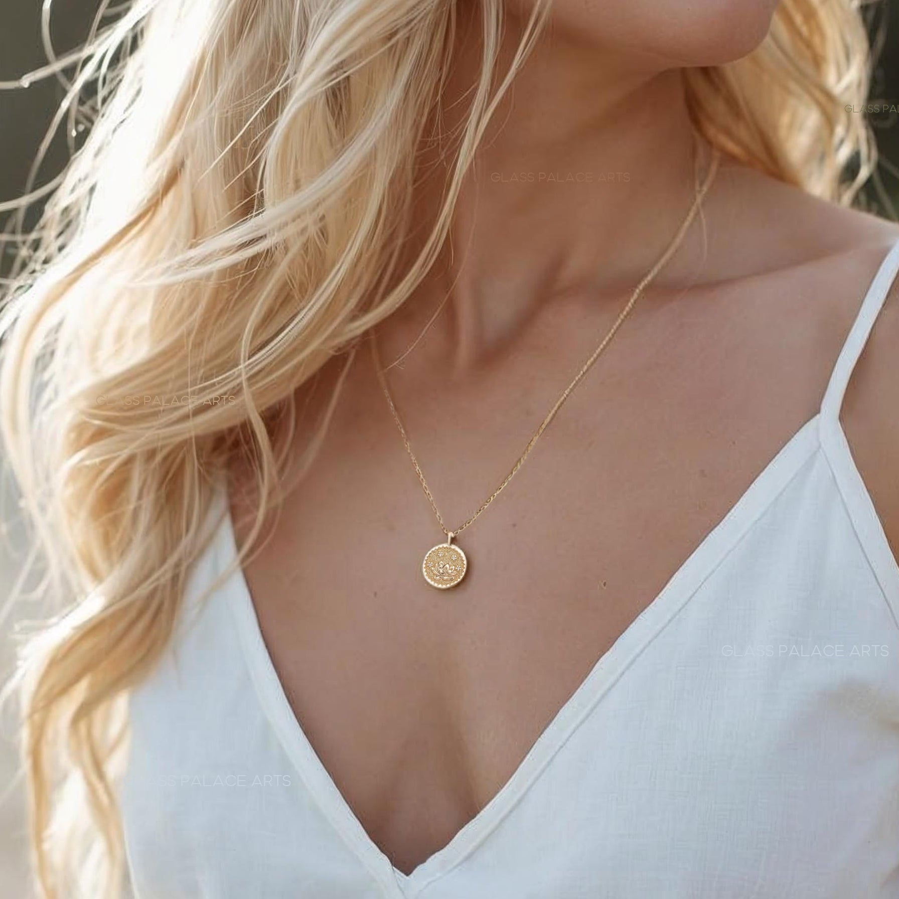 Gold Flower Medallion Necklace – Layering Necklace With Dainty Floral Pendant