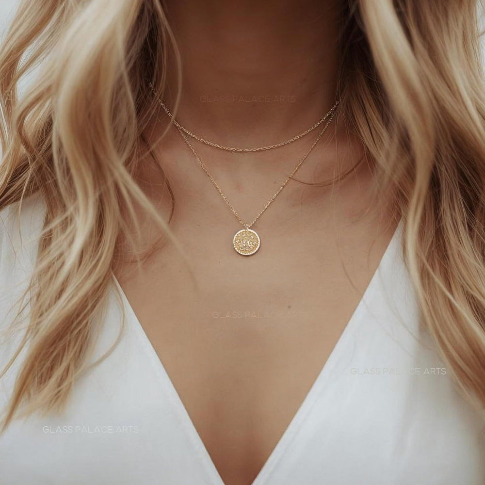 Gold Flower Coin Medallion Necklace – Layering Necklace With Dainty Floral Pendant