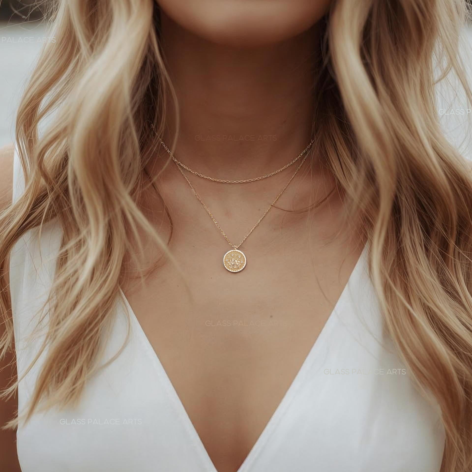 Gold Flower Coin Medallion Necklace – Layering Necklace With Dainty Floral Pendant