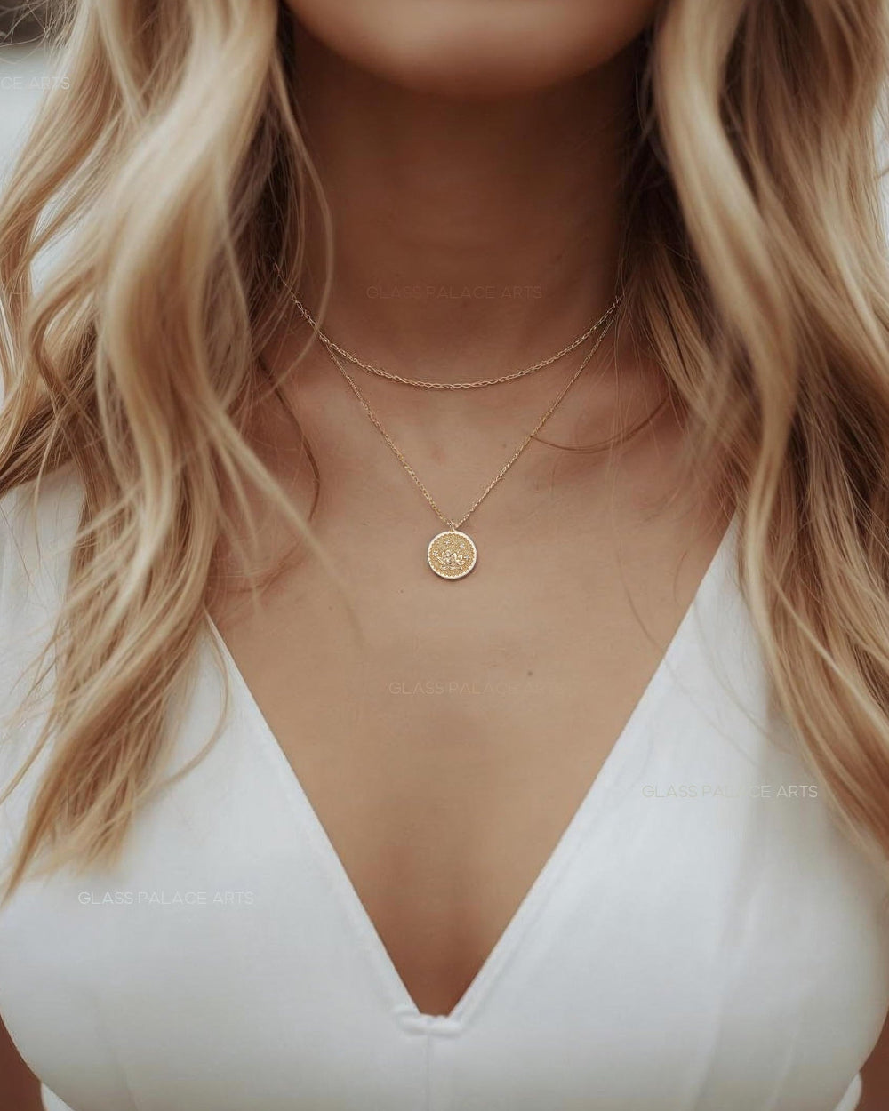 Gold Flower Coin Medallion Necklace – Layering Necklace With Dainty Floral Pendant
