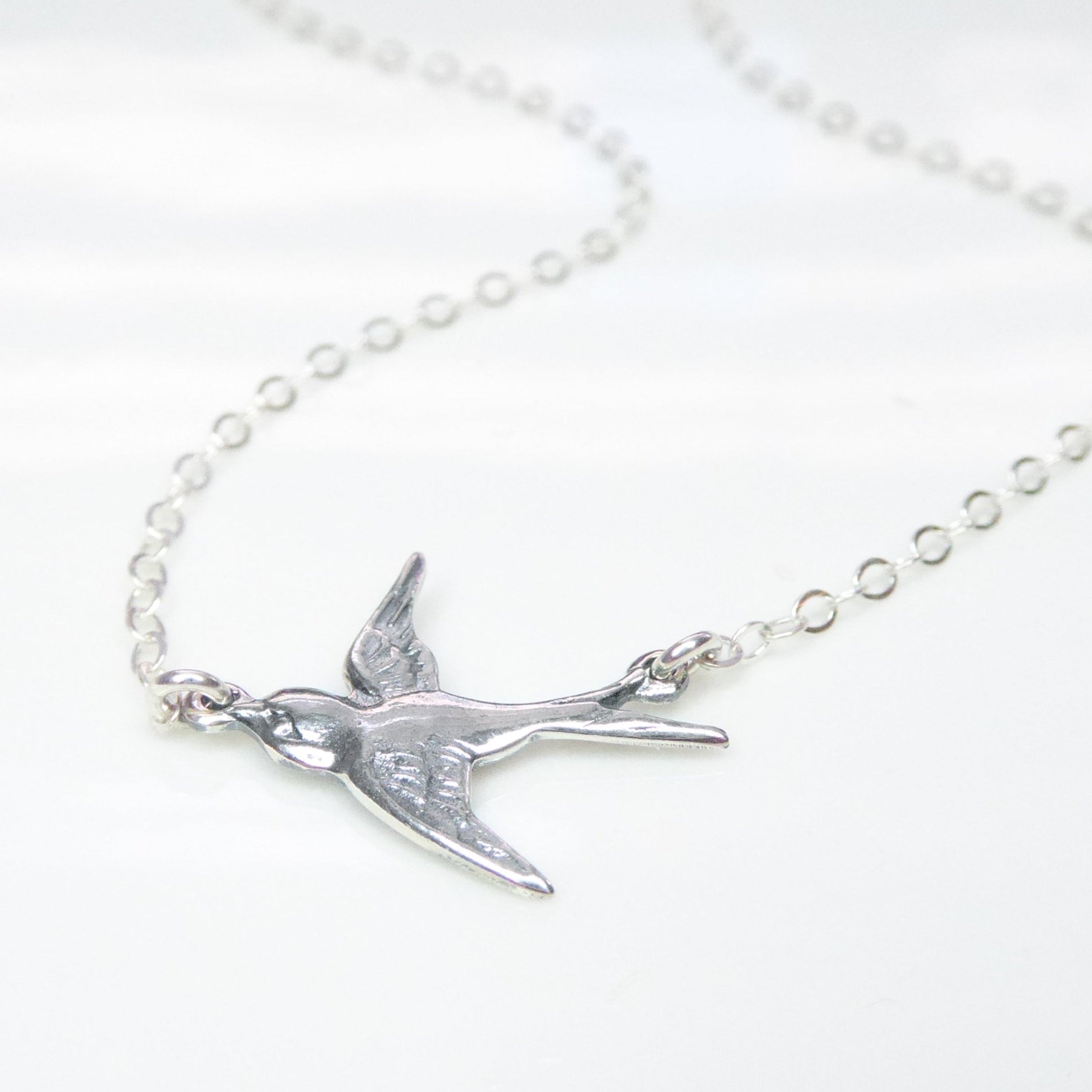 Sterling Silver Small Bird Flying Dove Necklace