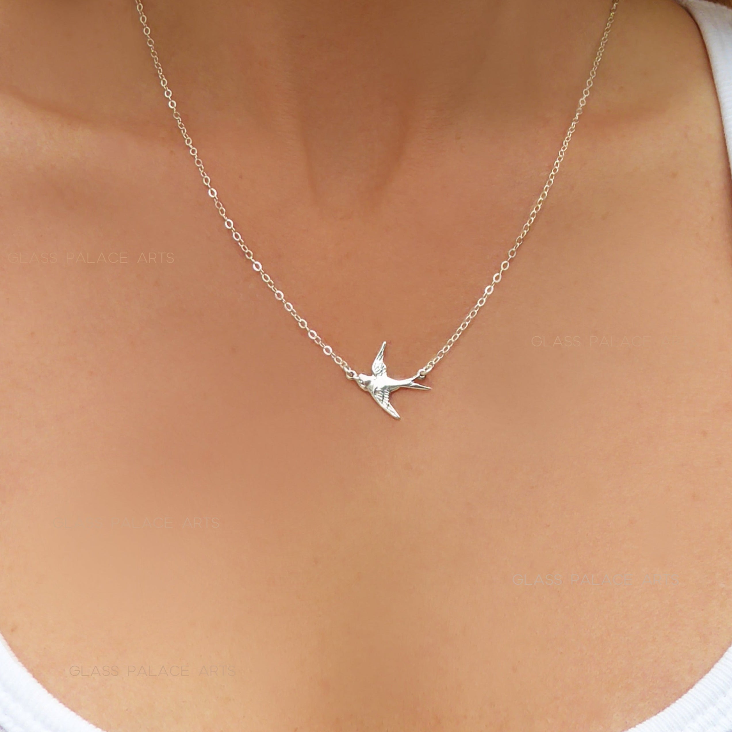 Sterling Silver Small Bird Flying Dove Necklace