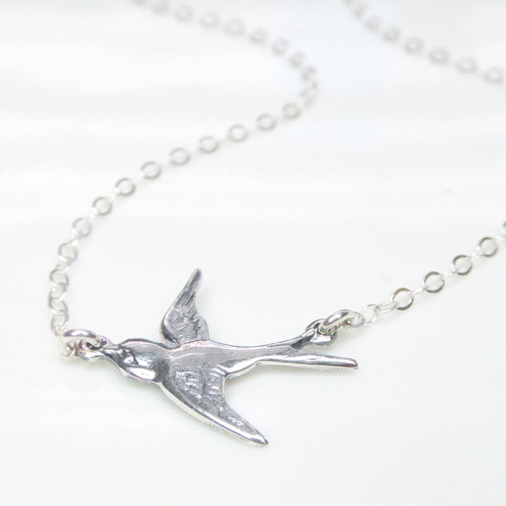 Sterling Silver Small Bird Flying Dove Necklace