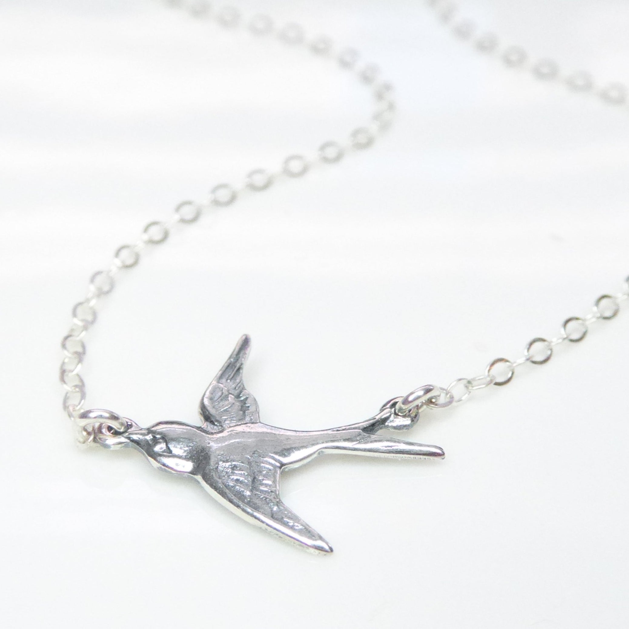 Sterling Silver Small Bird Flying Dove Necklace