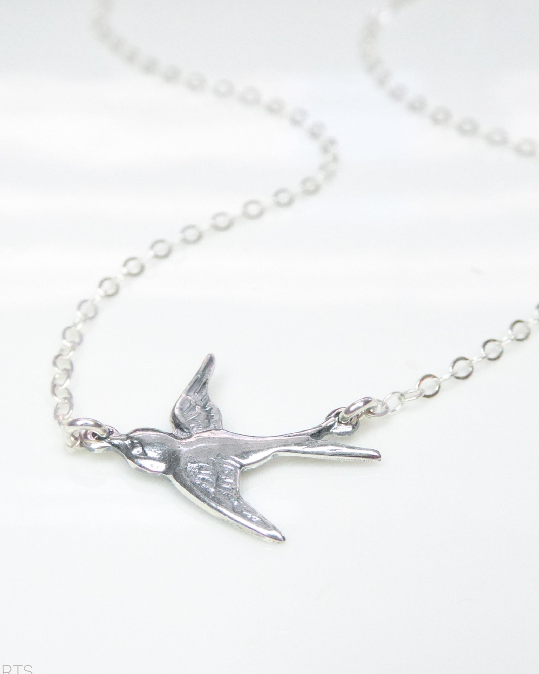 Sterling Silver Small Bird Flying Dove Necklace