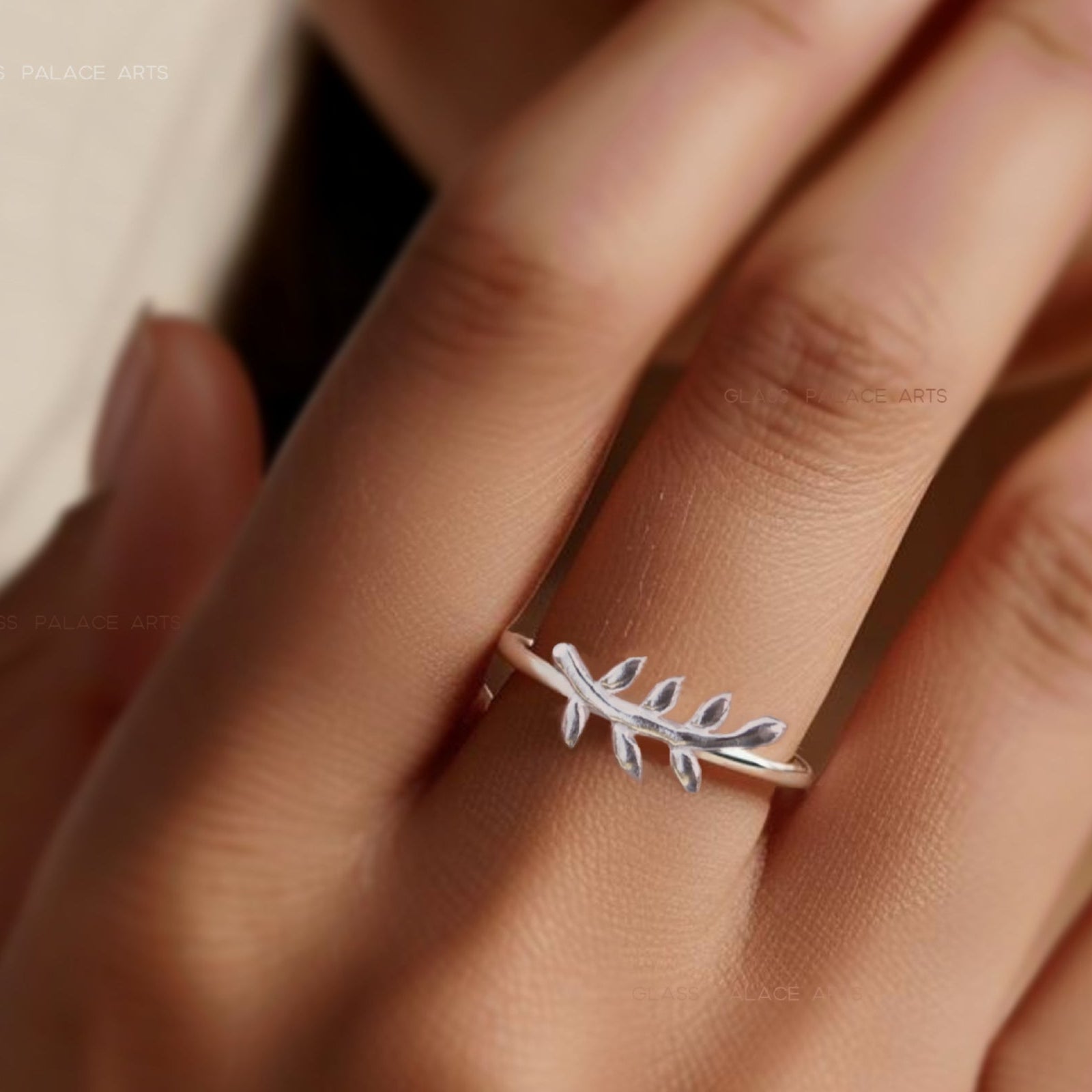 Sterling Silver Olive Branch Leaf Ring For Women