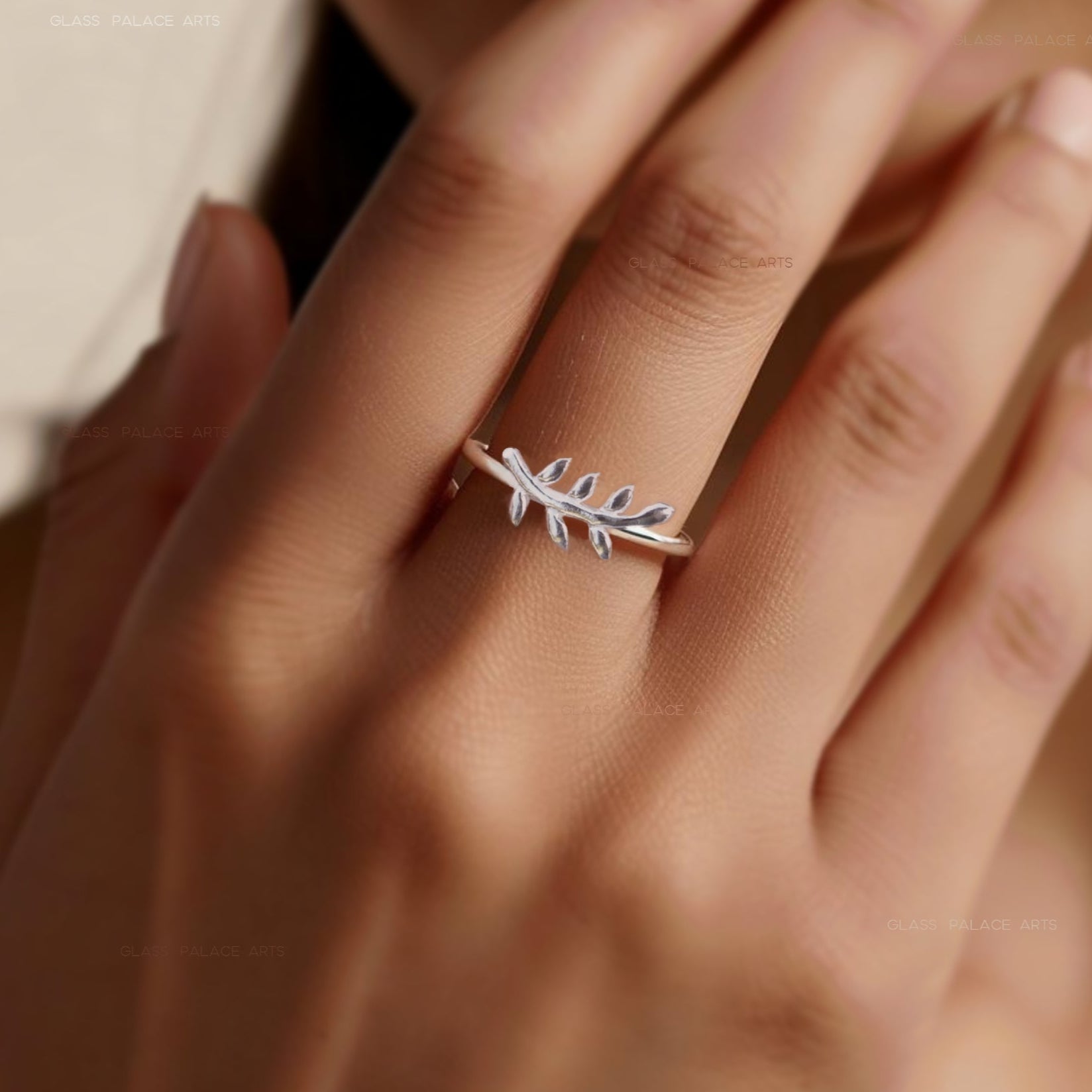 Sterling Silver Olive Branch Leaf Ring For Women