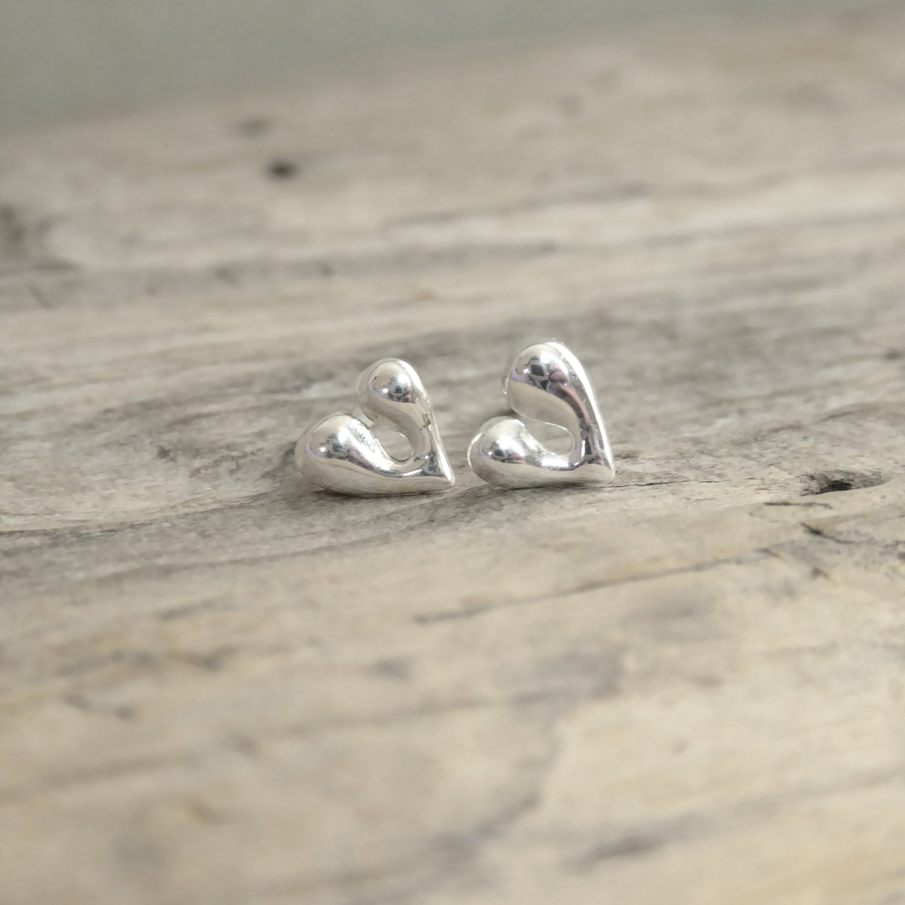 Sterling Silver Split Heart Stud Earrings