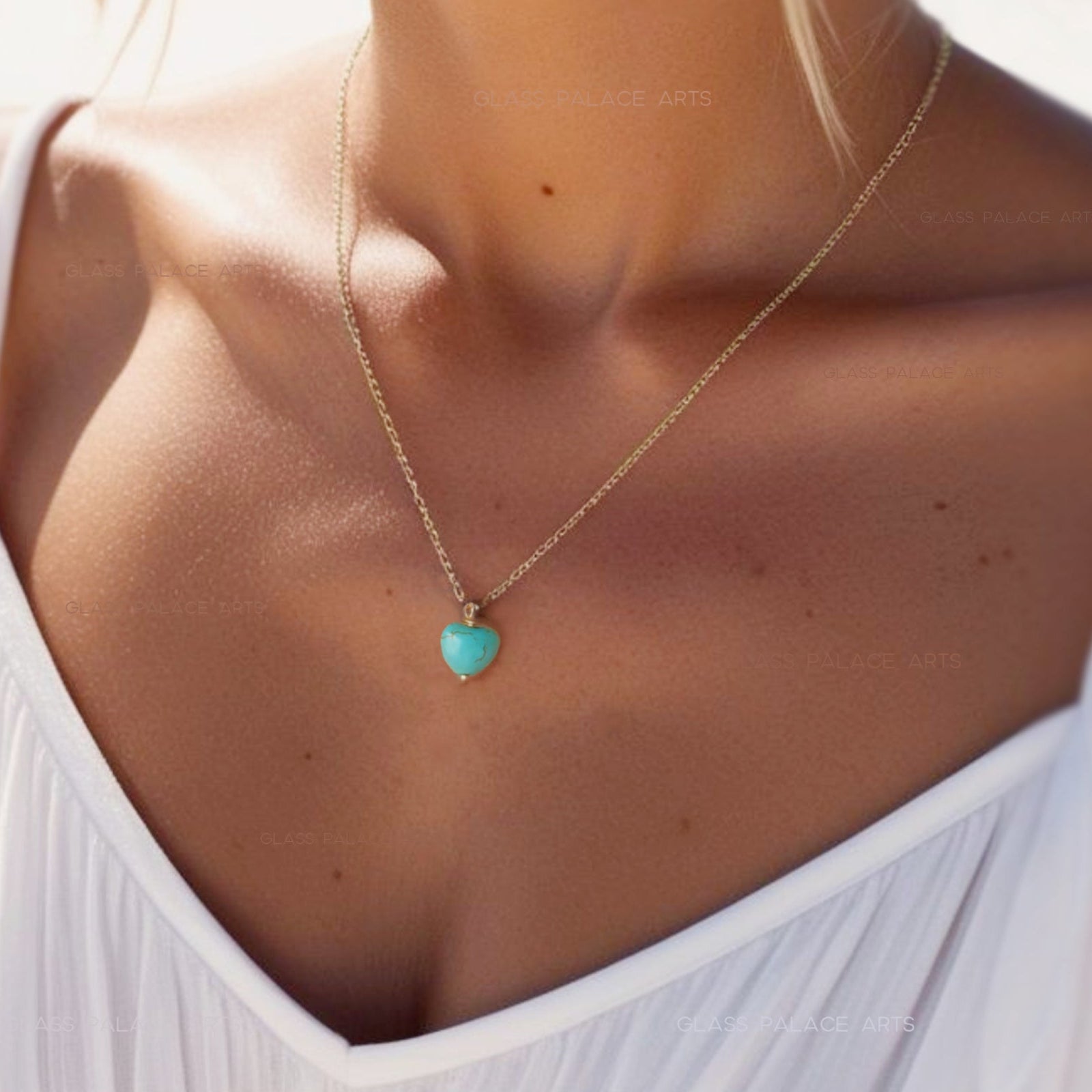 Tiny Turquoise Heart Necklace For Women - Sterling Silver, 14k Gold Fill