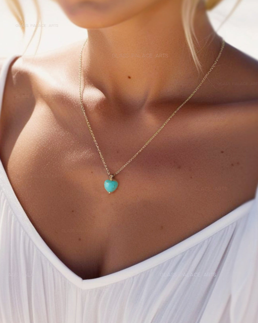 Tiny Turquoise Heart Necklace For Women - Sterling Silver, 14k Gold Fill
