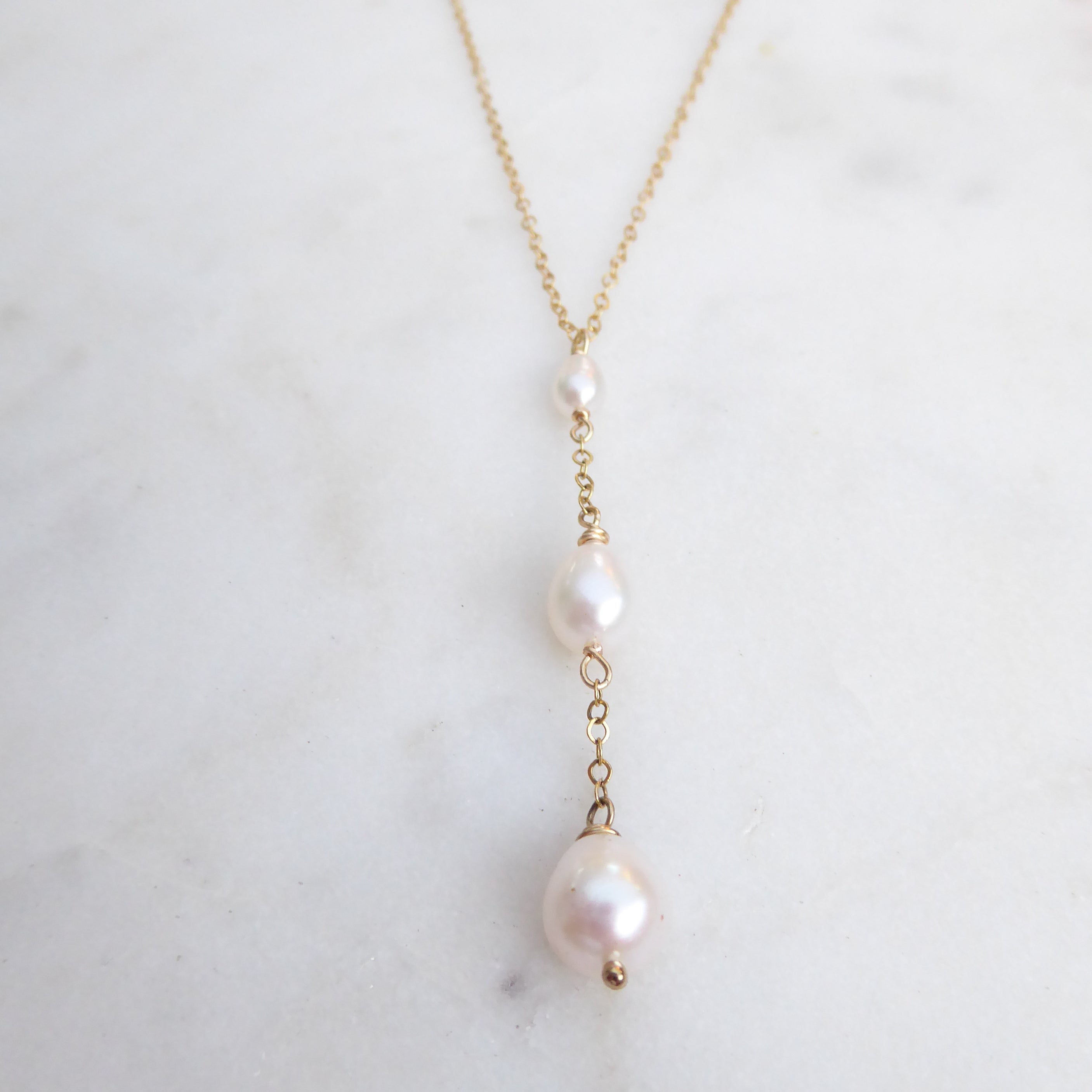 Freshwater Pearl Teardrop Necklace, Three Dainty Pearl Lariat Necklace For Women