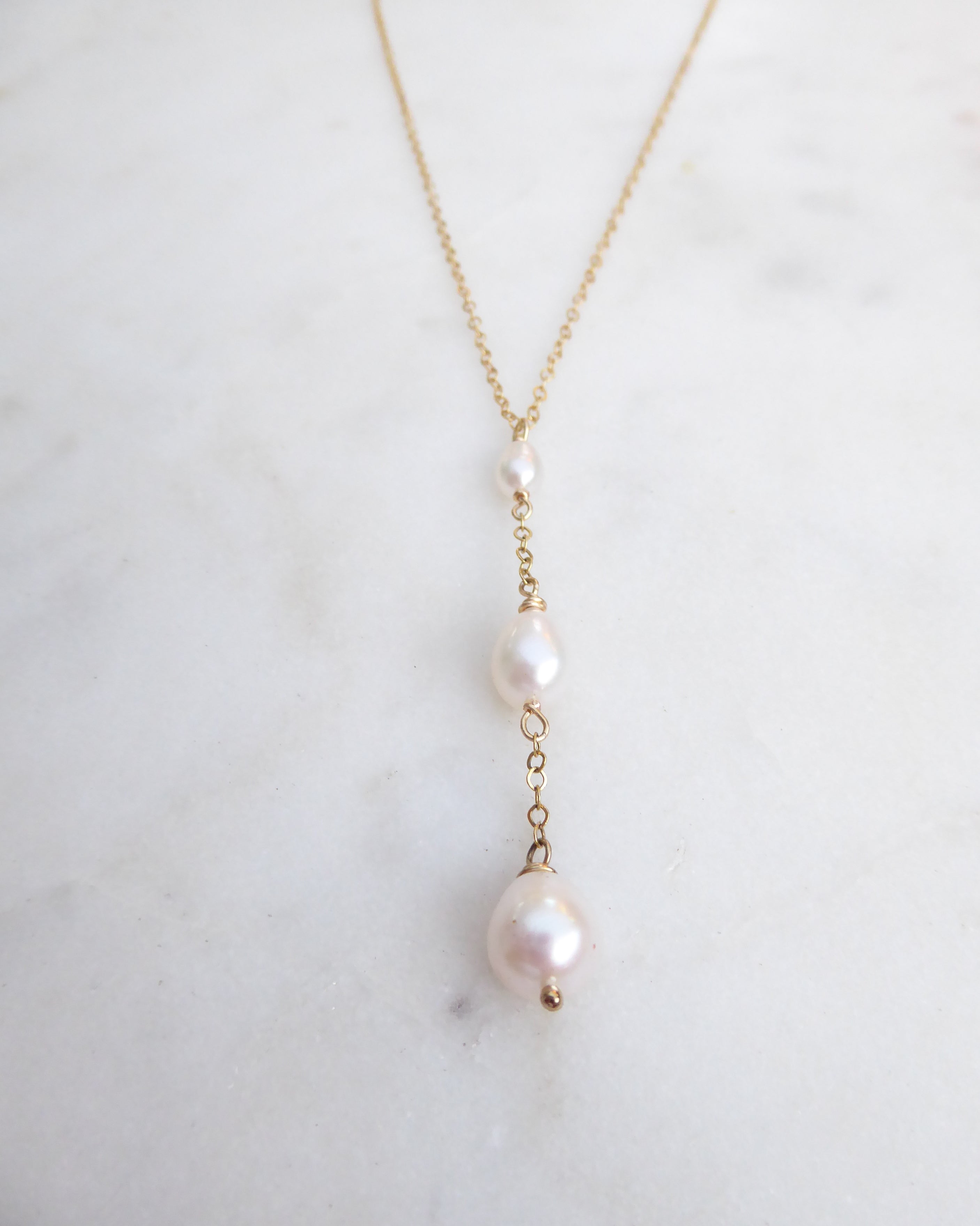 Freshwater Pearl Teardrop Necklace, Three Dainty Pearl Lariat Necklace For Women