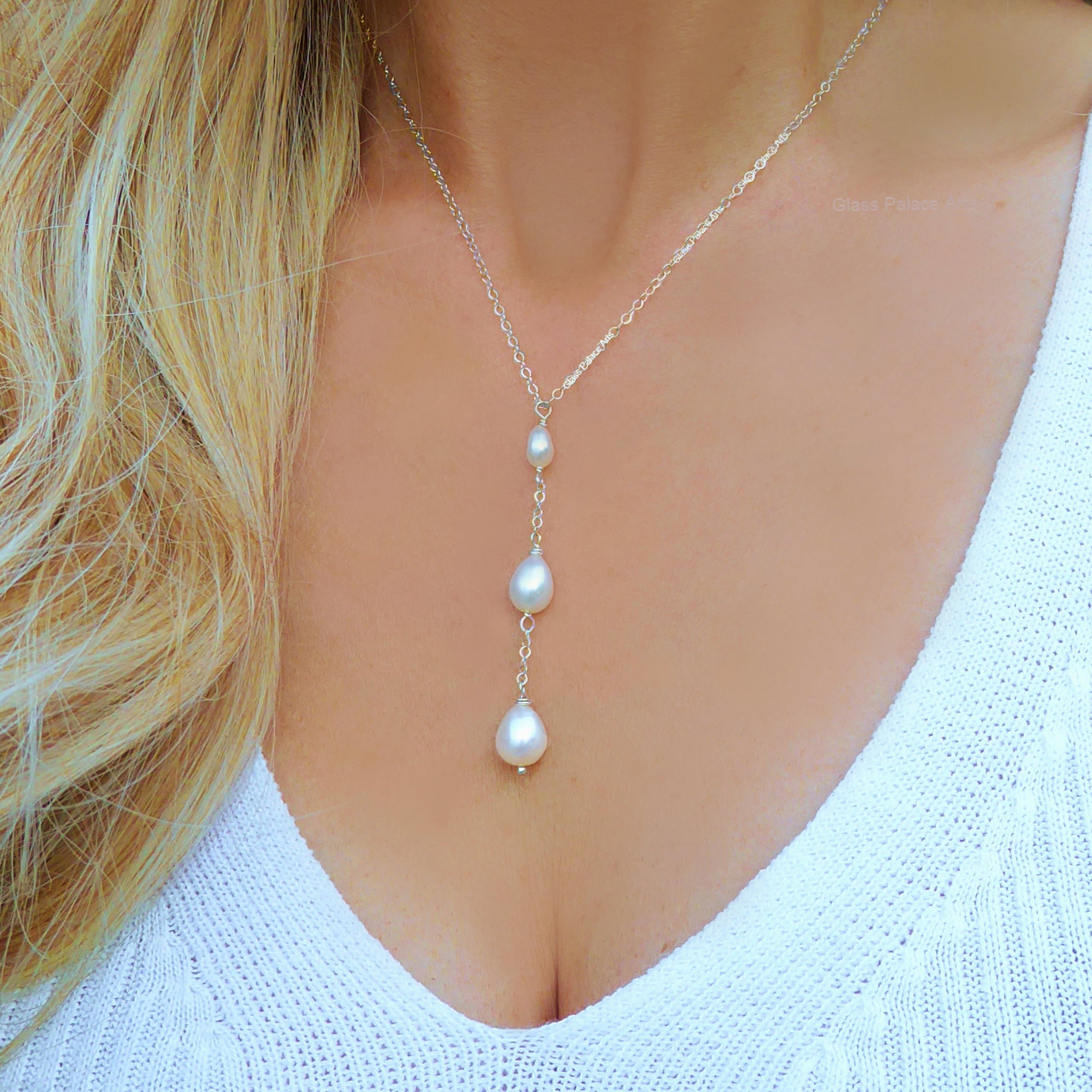 three pearl freshwater pearl necklace for women