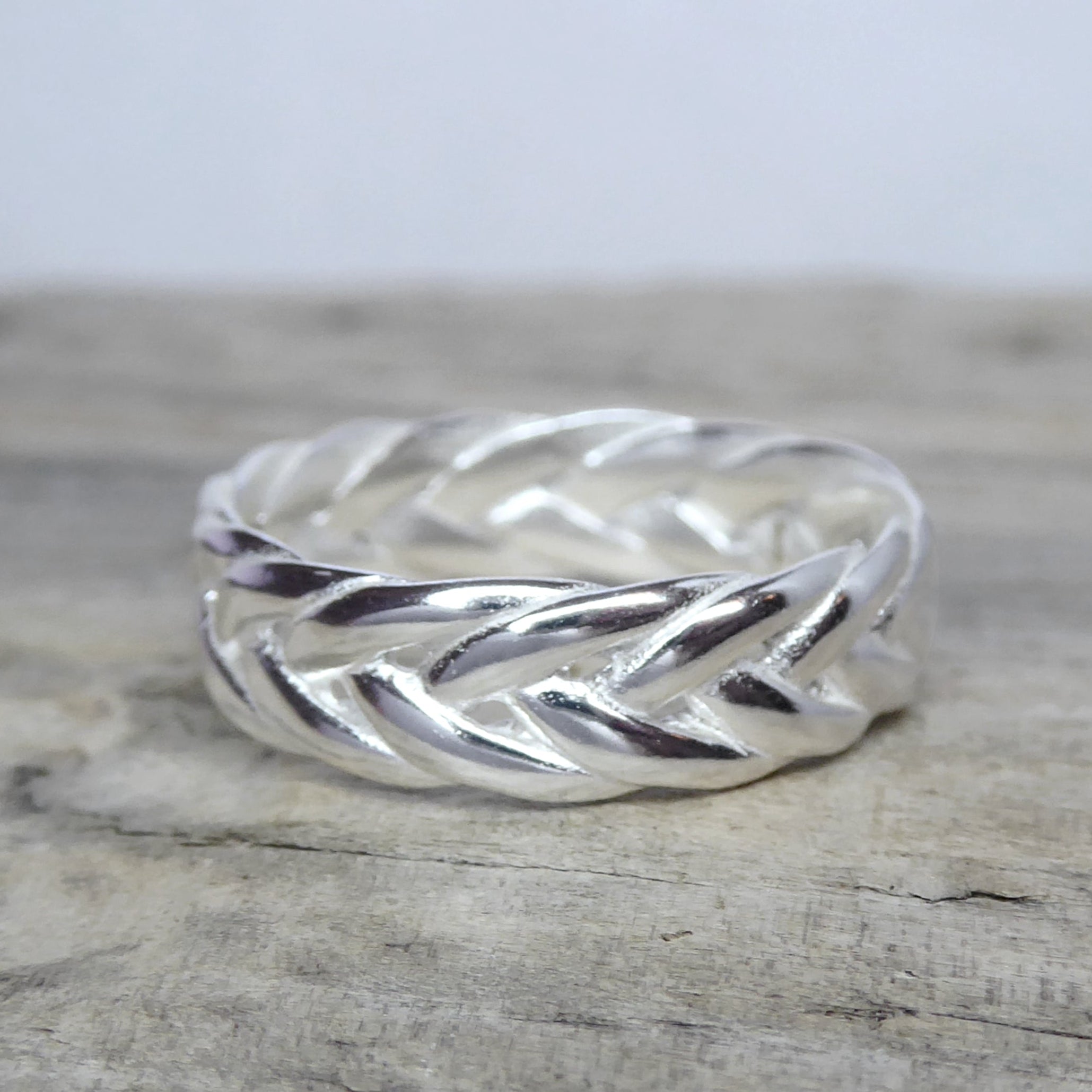 Braided Wedding Ring Set For Couples Sterling Silver, Weaved Wreath Matching His and Hers Bands 6mm & 2.5mm