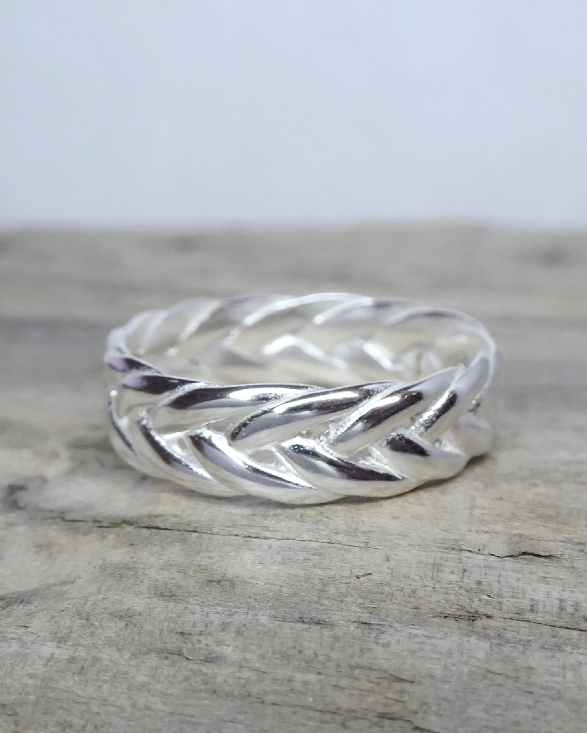 Braided Wedding Ring Set For Couples Sterling Silver, Weaved Wreath Matching His and Hers Bands 6mm & 2.5mm
