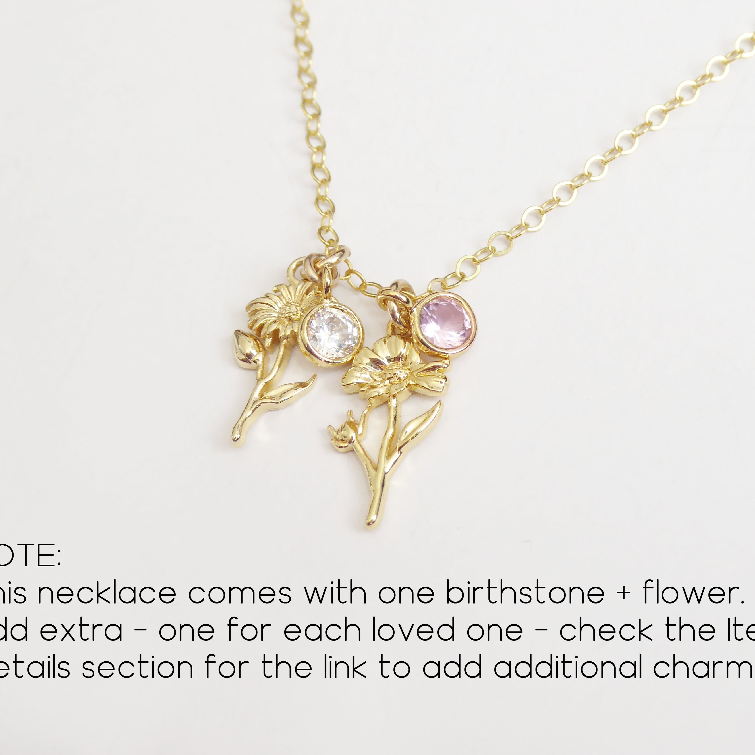 Birthstone Flower Necklace: Customized Gold Fill Birth Flower Bouquet Jewelry