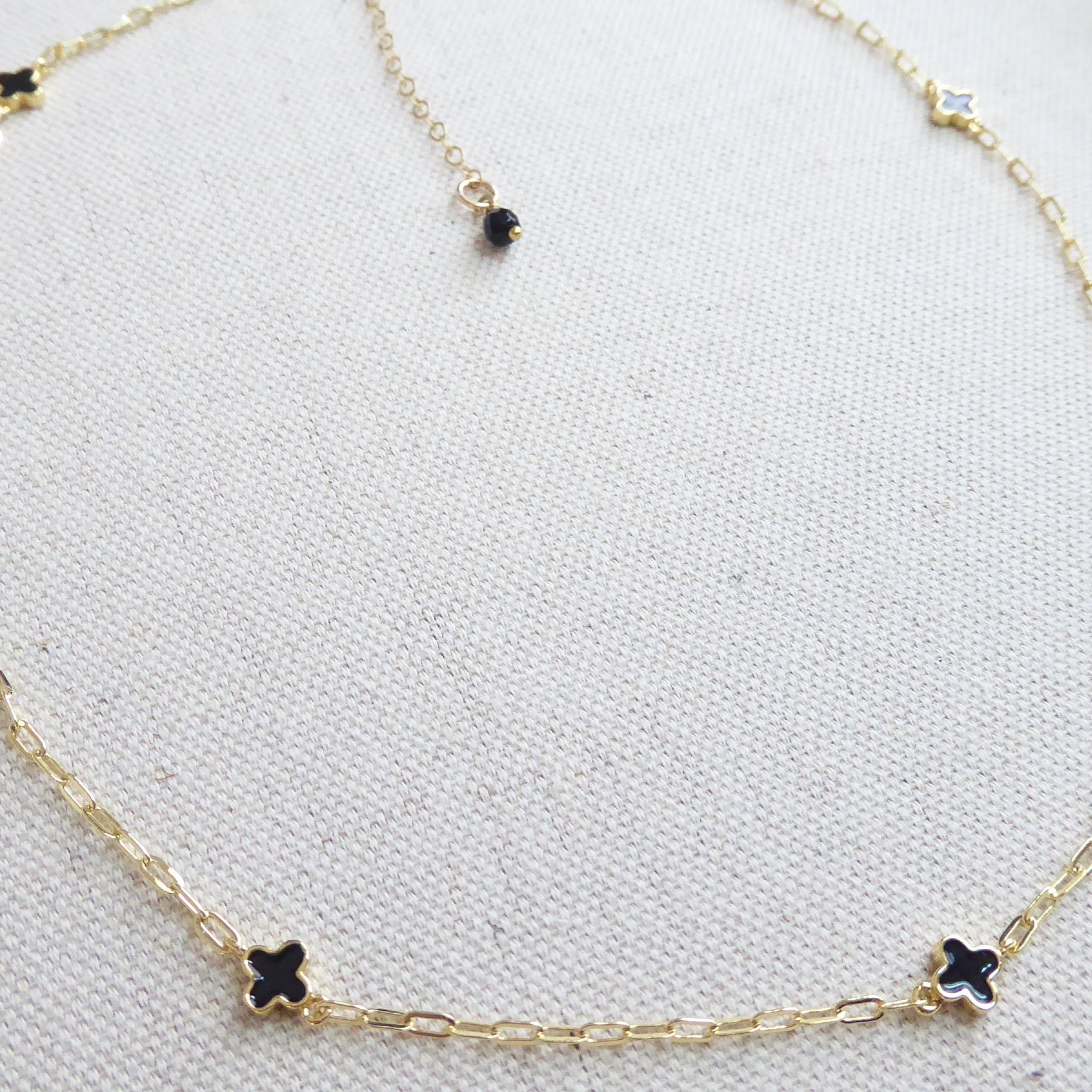 Dainty black Clover Choker Necklace - Dotted Minimalist Layering Chain Necklace
