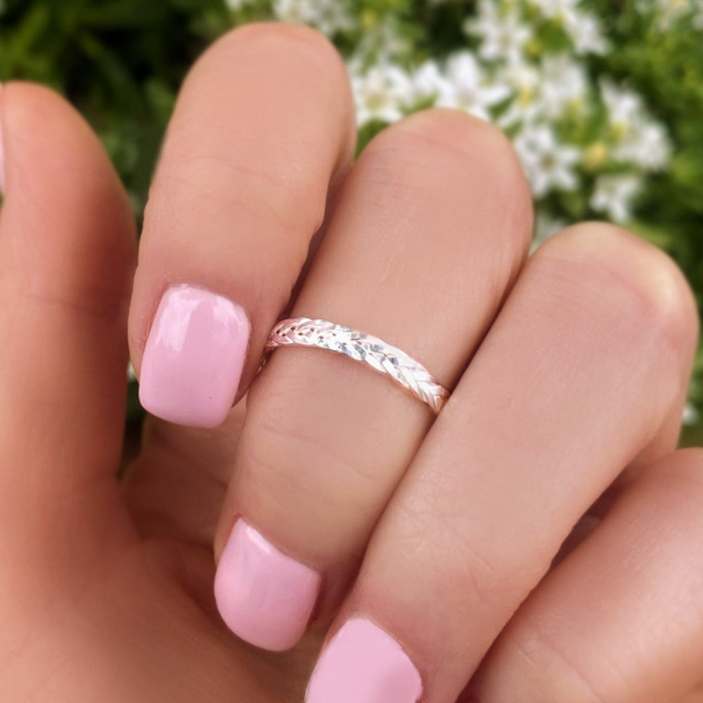 Braided Wedding Ring Set For Couples Sterling Silver, Weaved Wreath Matching His and Hers Bands 6mm & 2.5mm