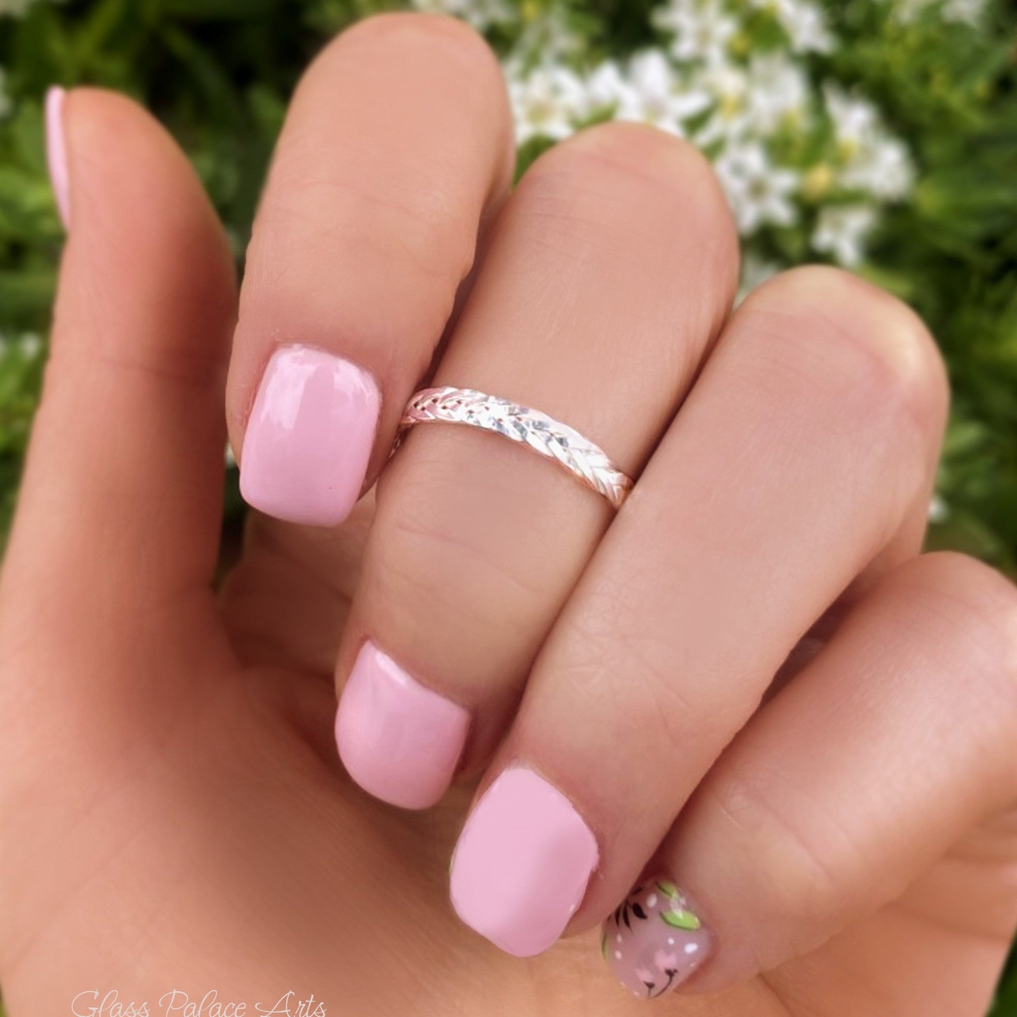 Braided Wedding Ring Set For Couples Sterling Silver, Weaved Wreath Matching His and Hers Bands 6mm & 2.5mm