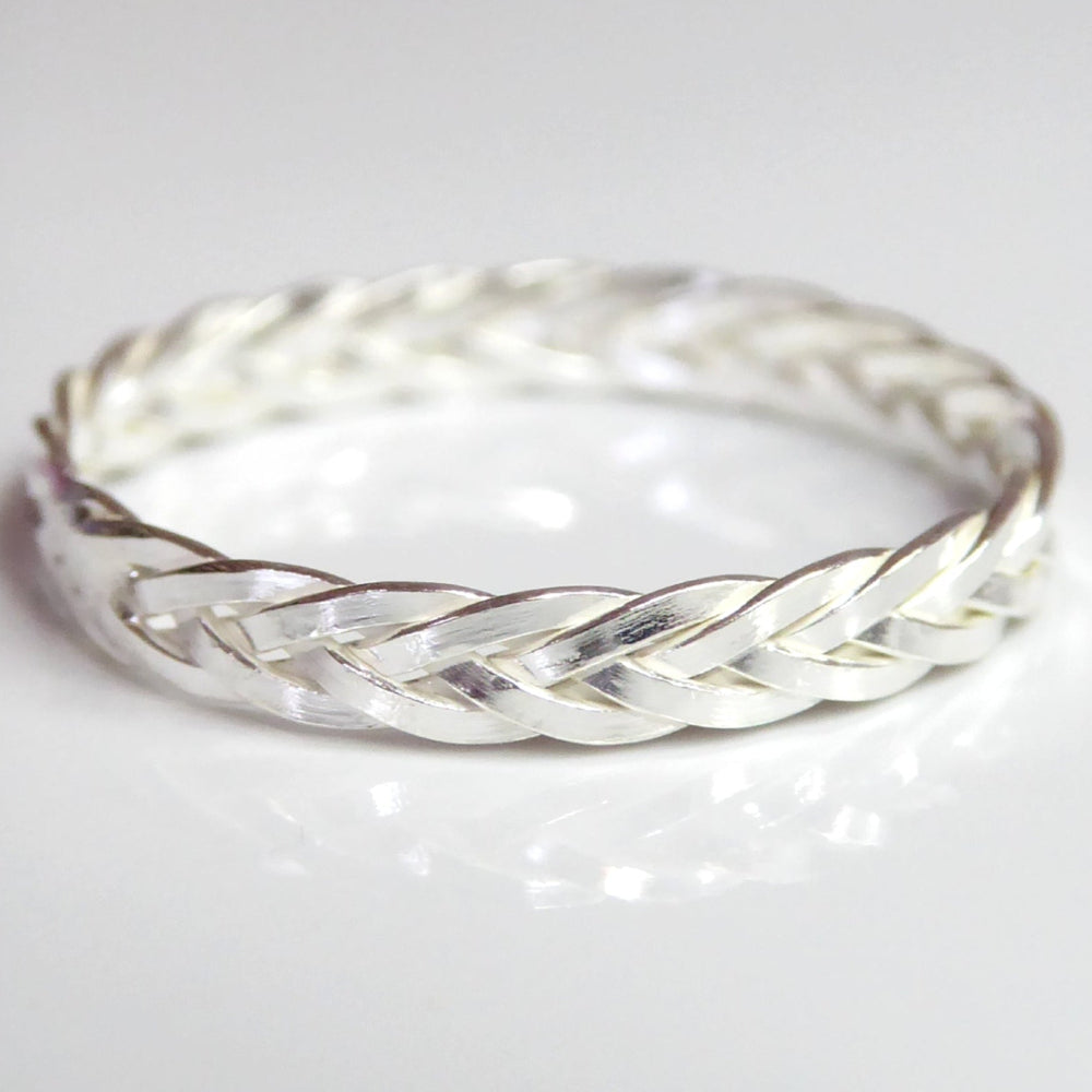Braided Wedding Ring Set For Couples Sterling Silver, Weaved Wreath Matching His and Hers Bands 6mm & 2.5mm