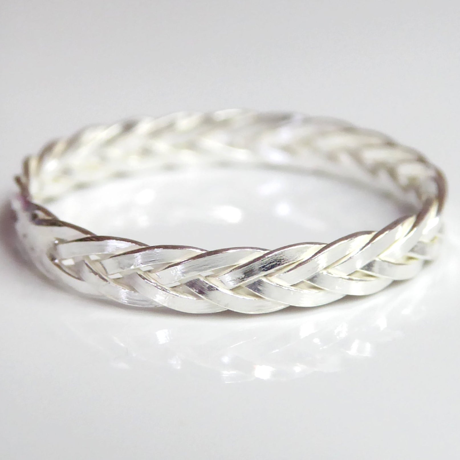 Braided Wedding Ring Set For Couples Sterling Silver, Weaved Wreath Matching His and Hers Bands 6mm & 2.5mm