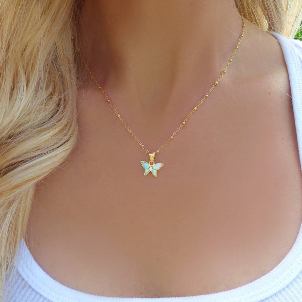 Small Butterfly Necklace With Larimar