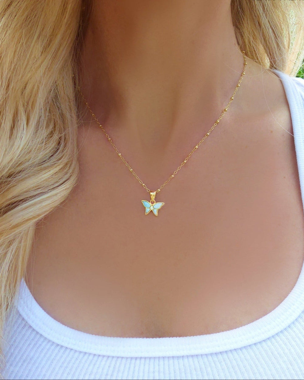 Small Butterfly Necklace With Larimar