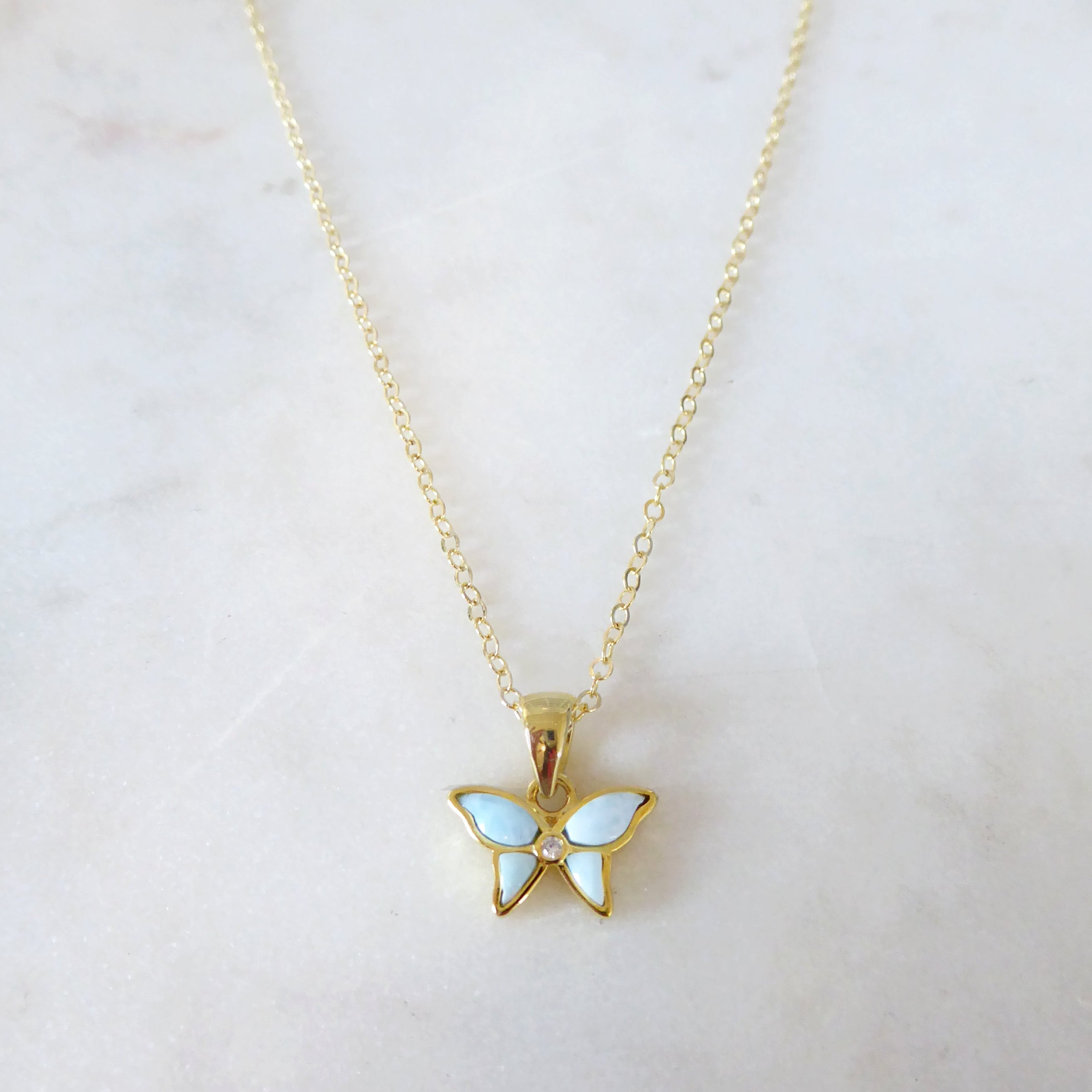 Small Butterfly Necklace With Larimar
