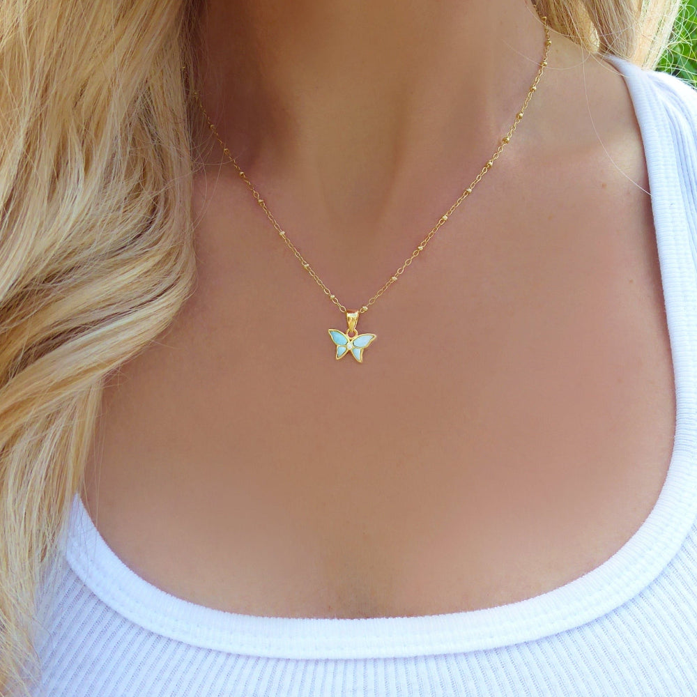 Small Butterfly Necklace With Larimar