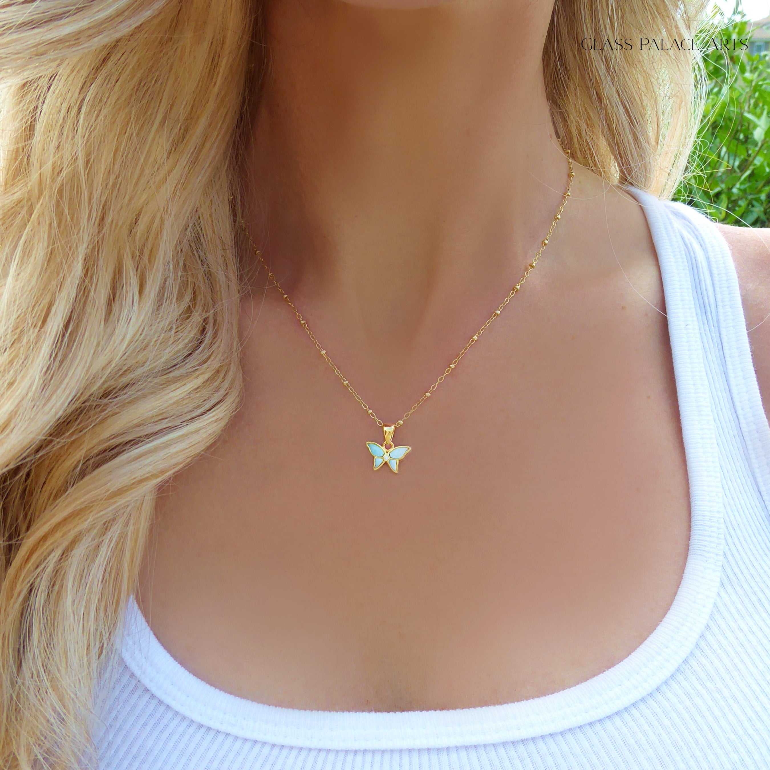 Small Butterfly Necklace With Larimar