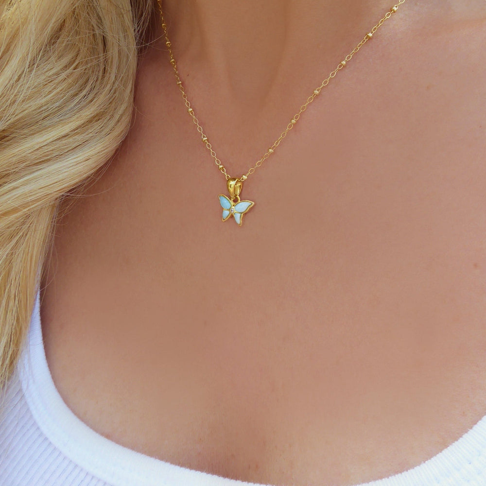Small Butterfly Necklace With Larimar