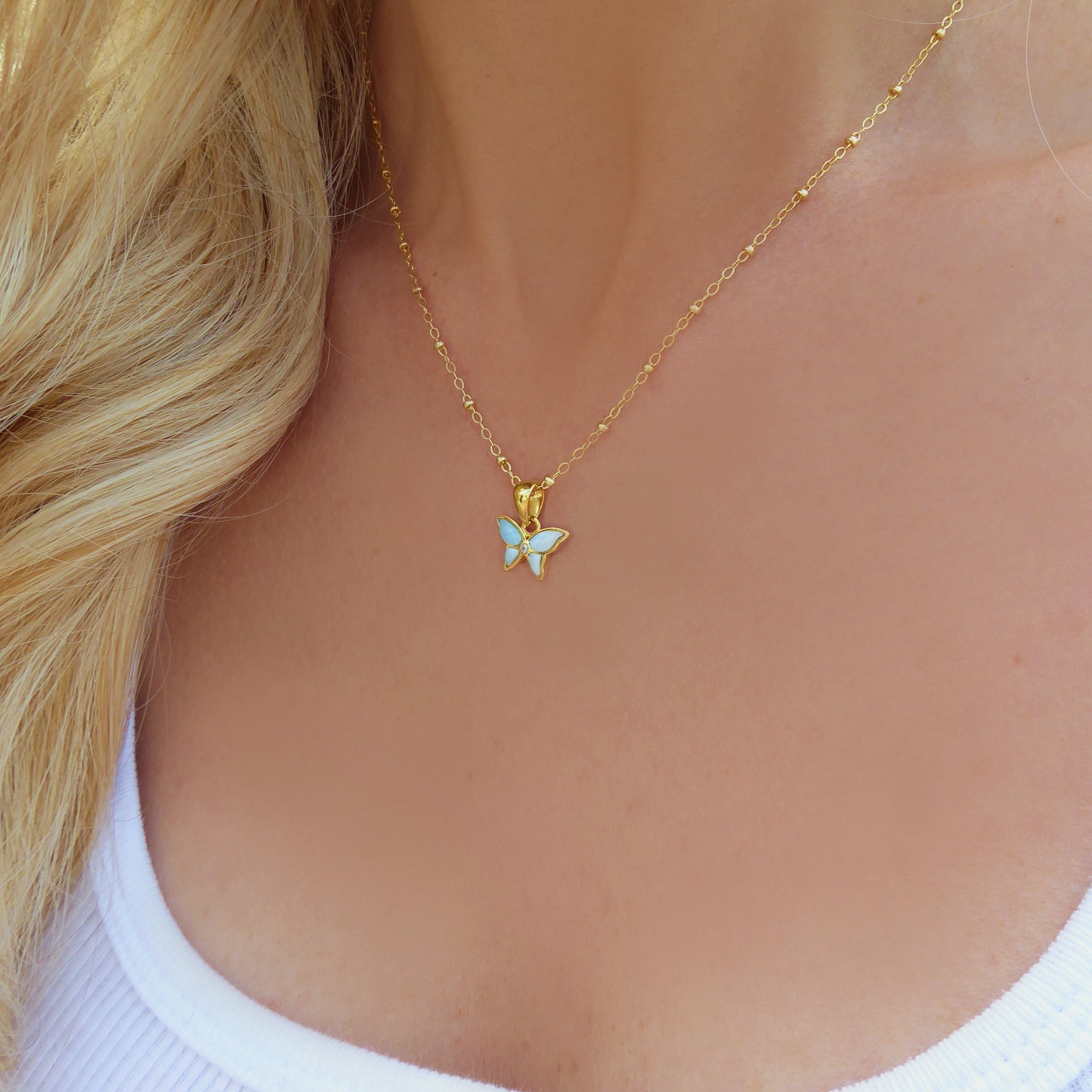 Small Butterfly Necklace With Larimar